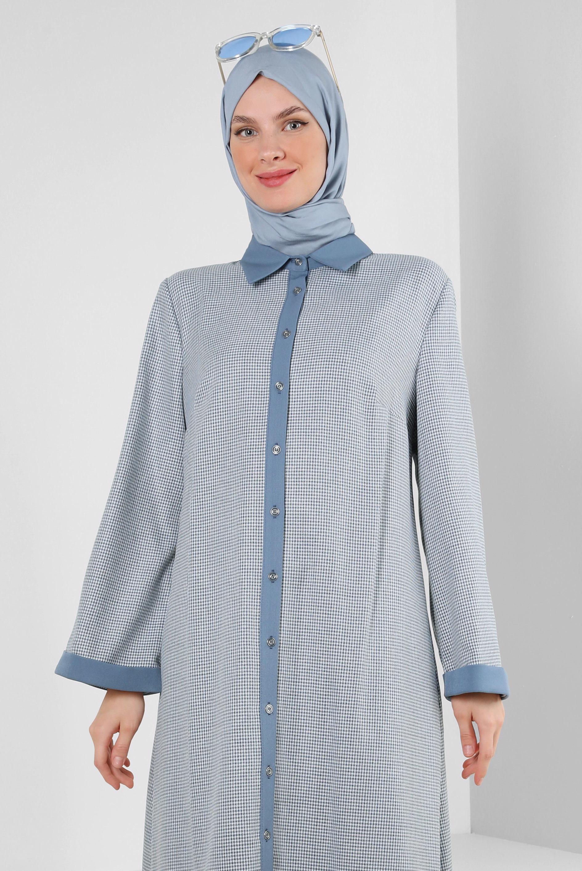 Tesettür giyim LACİVERT ARKADAN BAĞLAMALI DÜĞMELİ UZUN TUNİK 43793