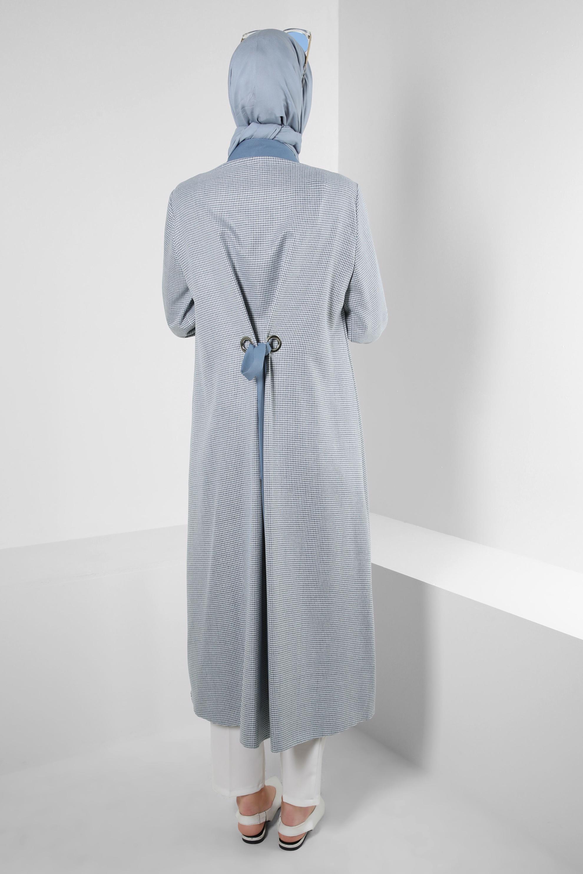 Tesettür giyim LACİVERT ARKADAN BAĞLAMALI DÜĞMELİ UZUN TUNİK 43793