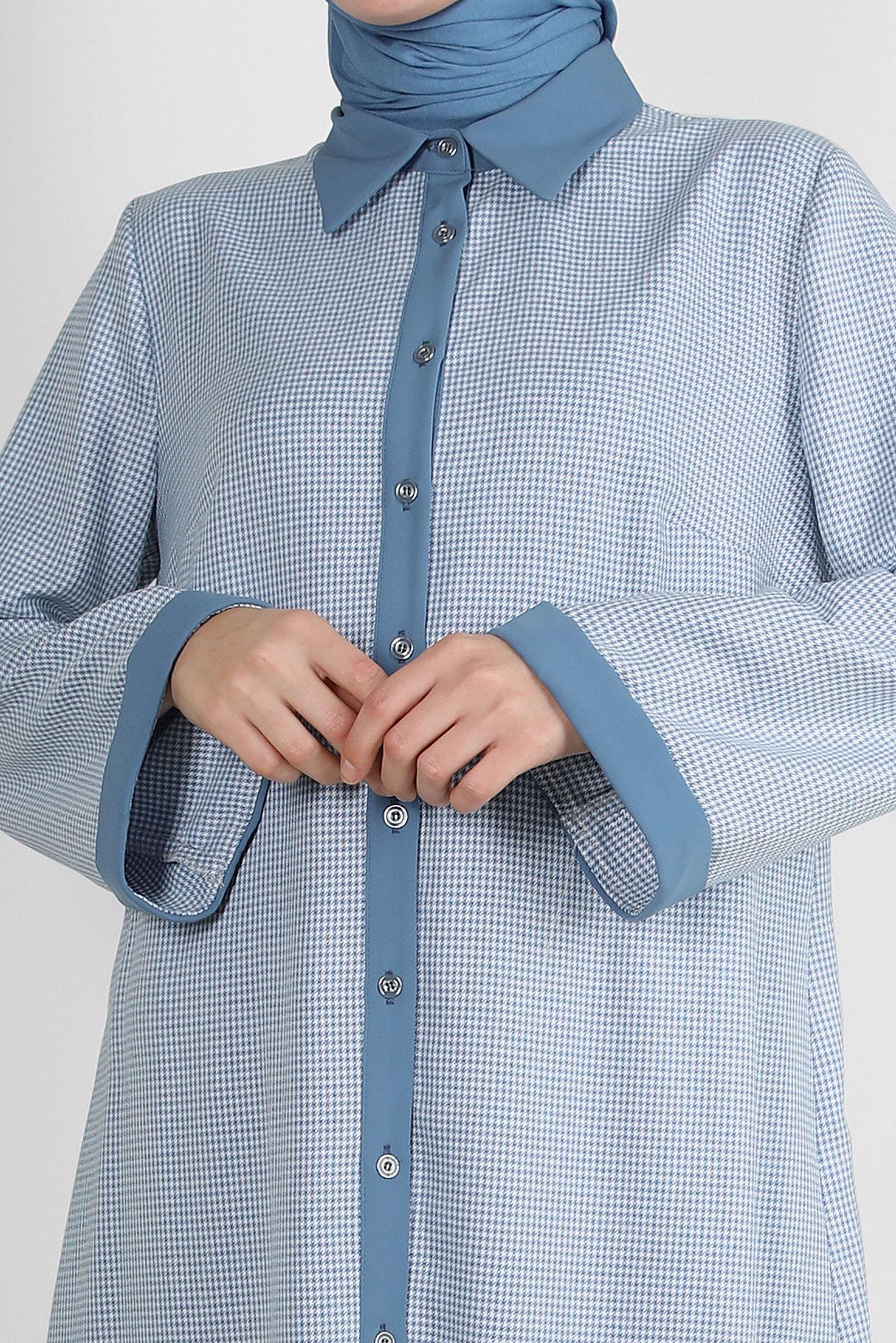 Tesettür giyim LACİVERT ARKADAN BAĞLAMALI DÜĞMELİ UZUN TUNİK 43793