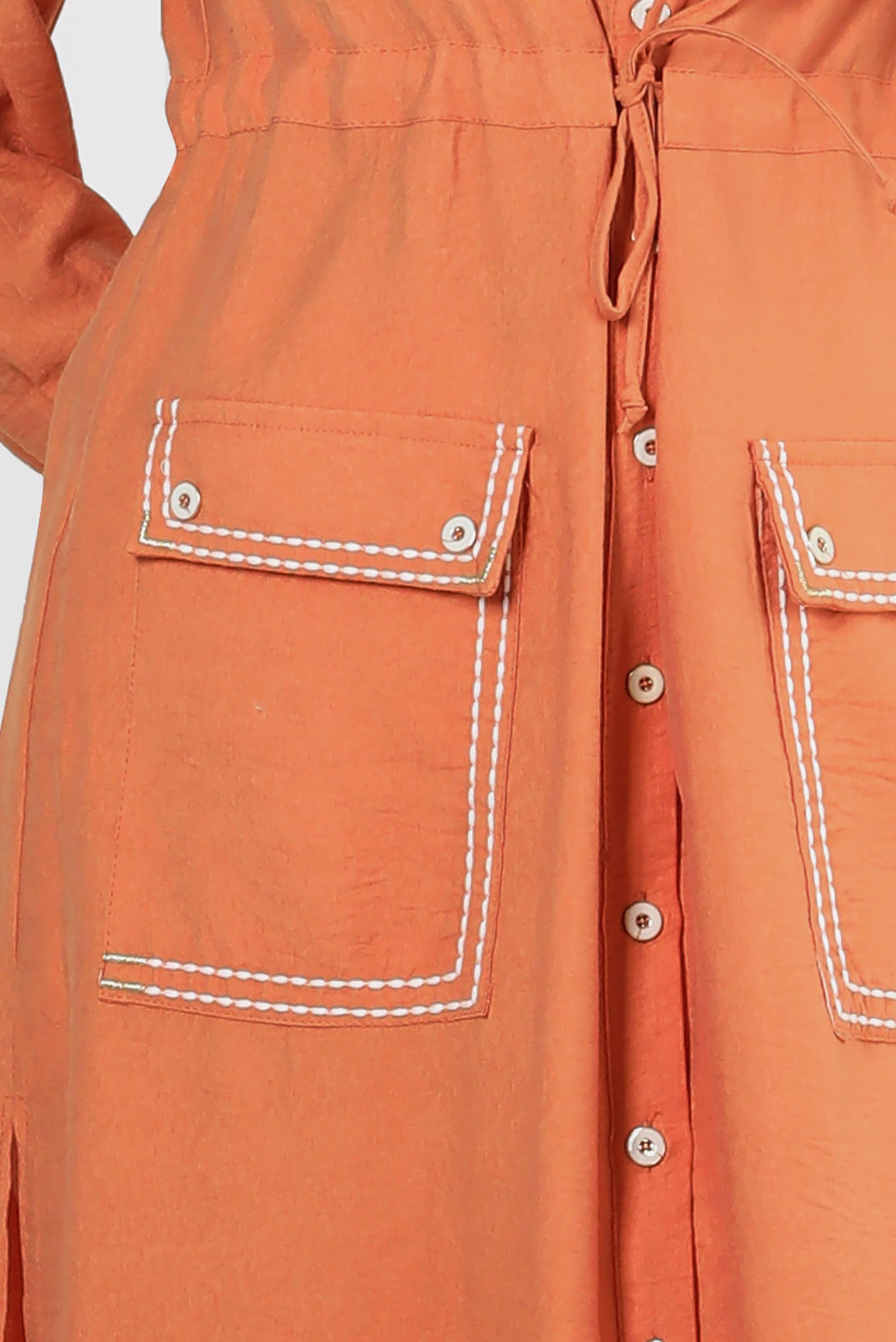 Tesettür giyim TURUNCU DÜĞMELİ BELİ BÜZGÜLÜ CEPLİ TUNİK 43806