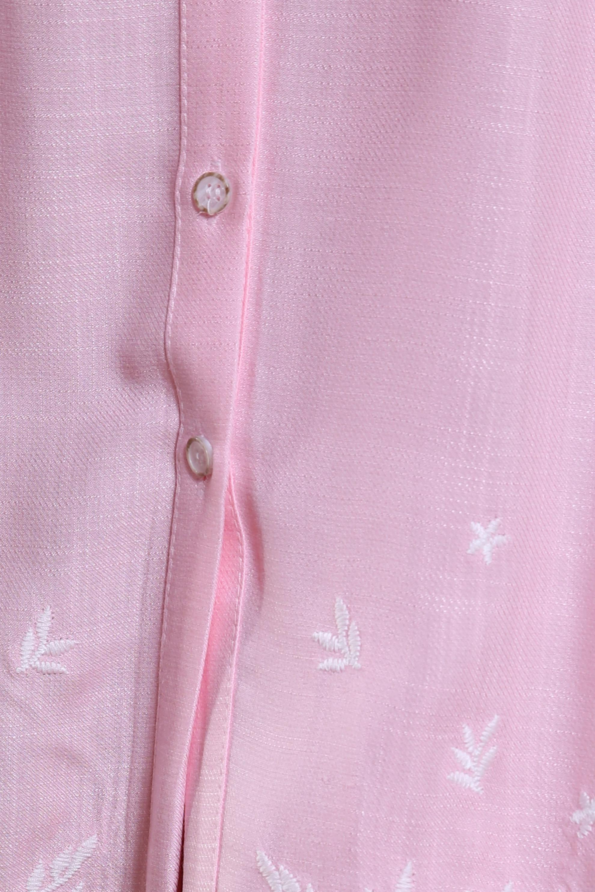 Tesettür giyim PEMBE NAKIŞ DETAYLI DÜĞMELİ TUNİK 43807