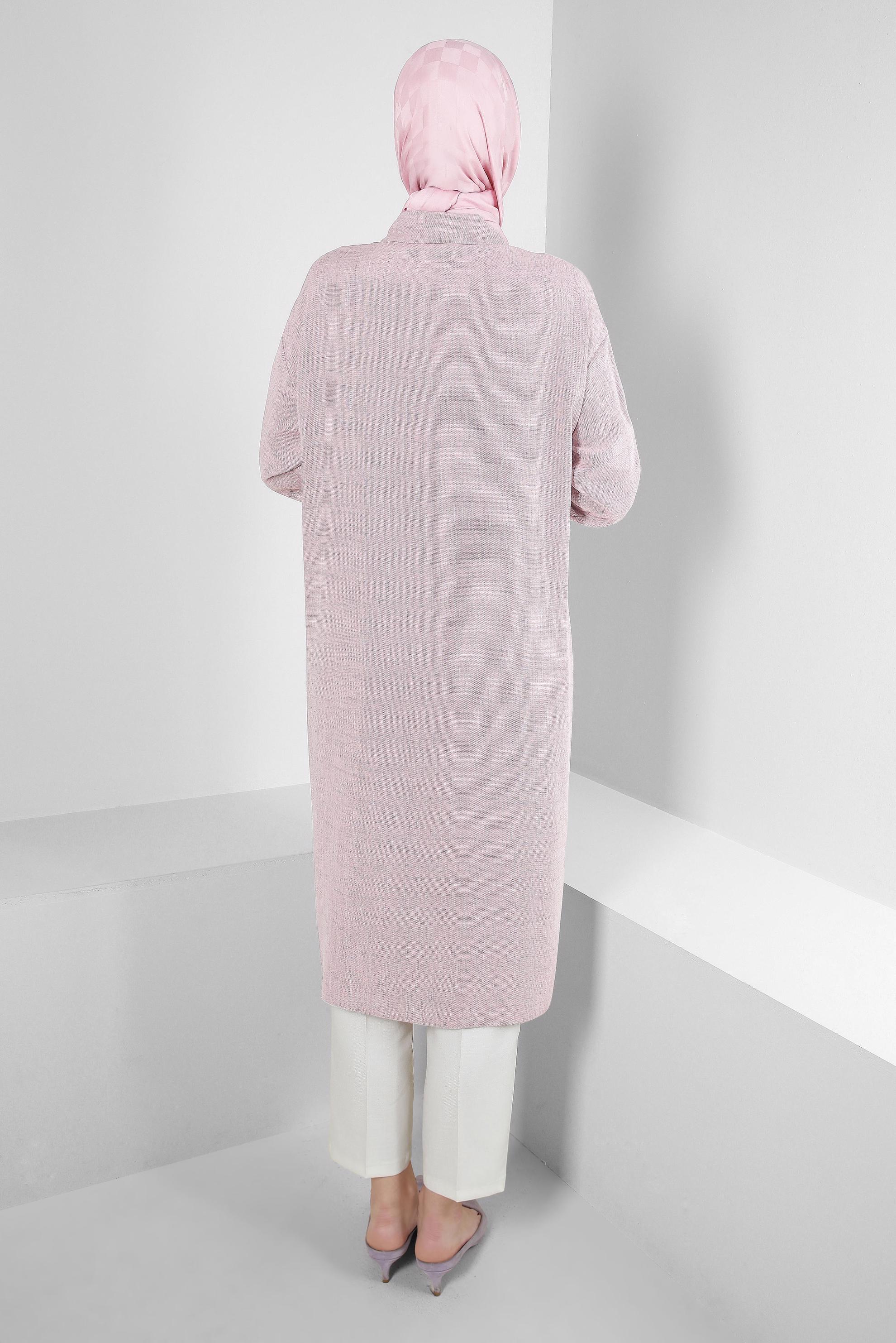 Tesettür giyim MOR DİKİŞ DETAYLI CEPLİ DÜĞMELİ TUNİK 43808 