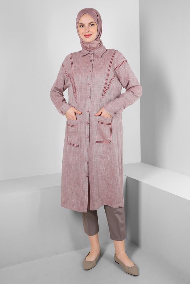 Tesettür giyim  DİKİŞ DETAYLI CEPLİ DÜĞMELİ TUNİK 43808  - ALVİNA