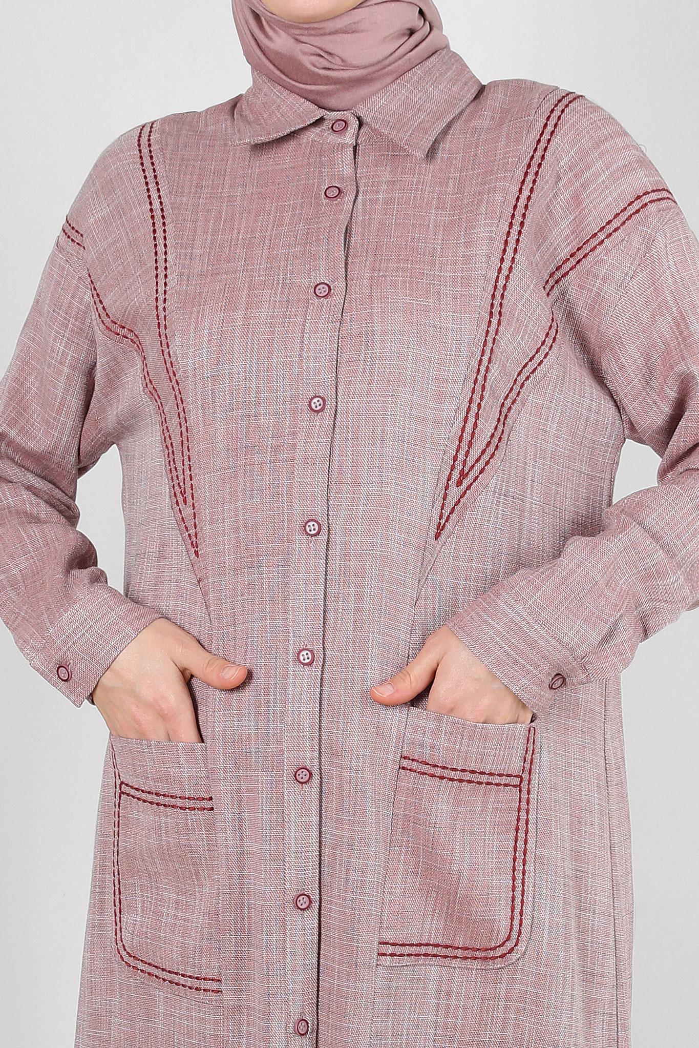 Tesettür giyim TURUNCU DİKİŞ DETAYLI CEPLİ DÜĞMELİ TUNİK 43808 