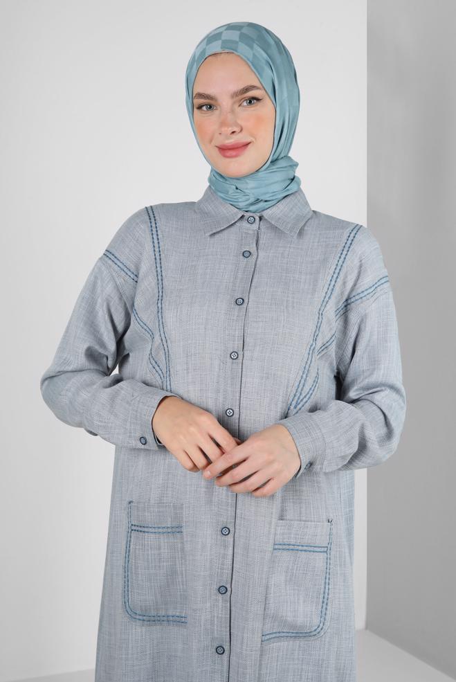 Tesettür giyim  DİKİŞ DETAYLI CEPLİ DÜĞMELİ TUNİK 43808  - ALVİNA