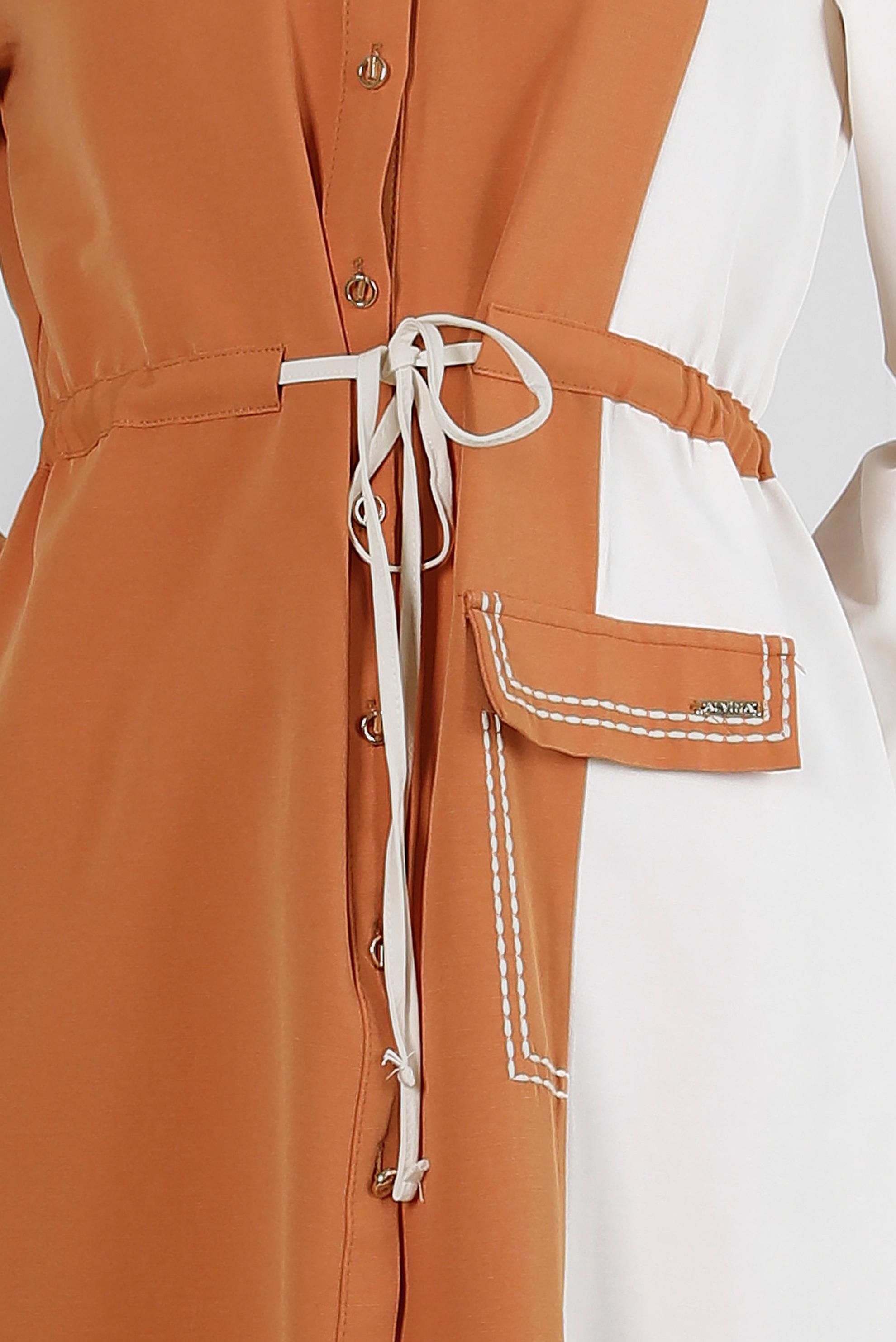 Tesettür giyim TURUNCU İKİ RENKLİ BELİ BÜZGÜLÜ TUNİK 43810