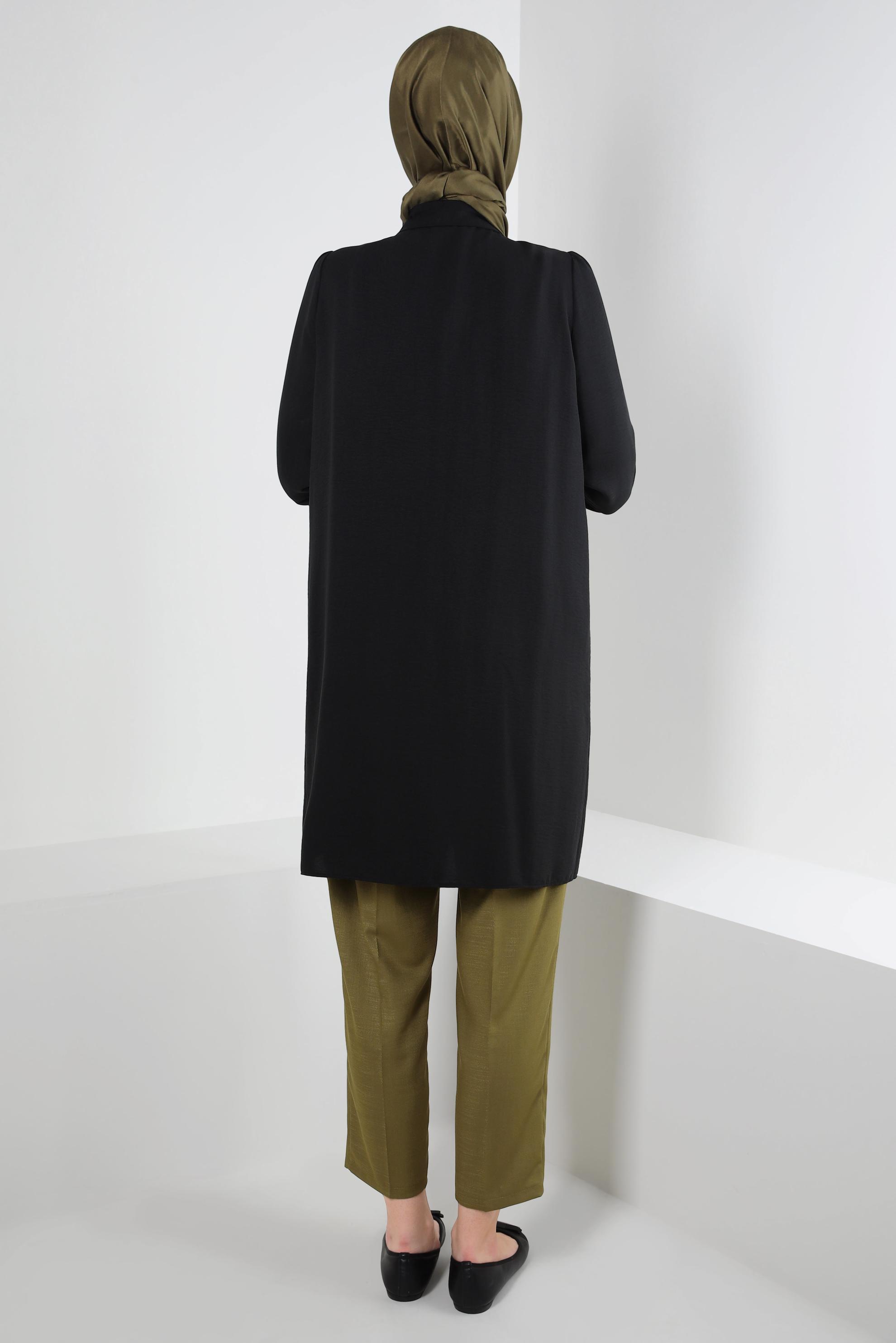 Tesettür giyim SİYAH FIRFIR DETAYLI GÖMLEK TUNİK 43812