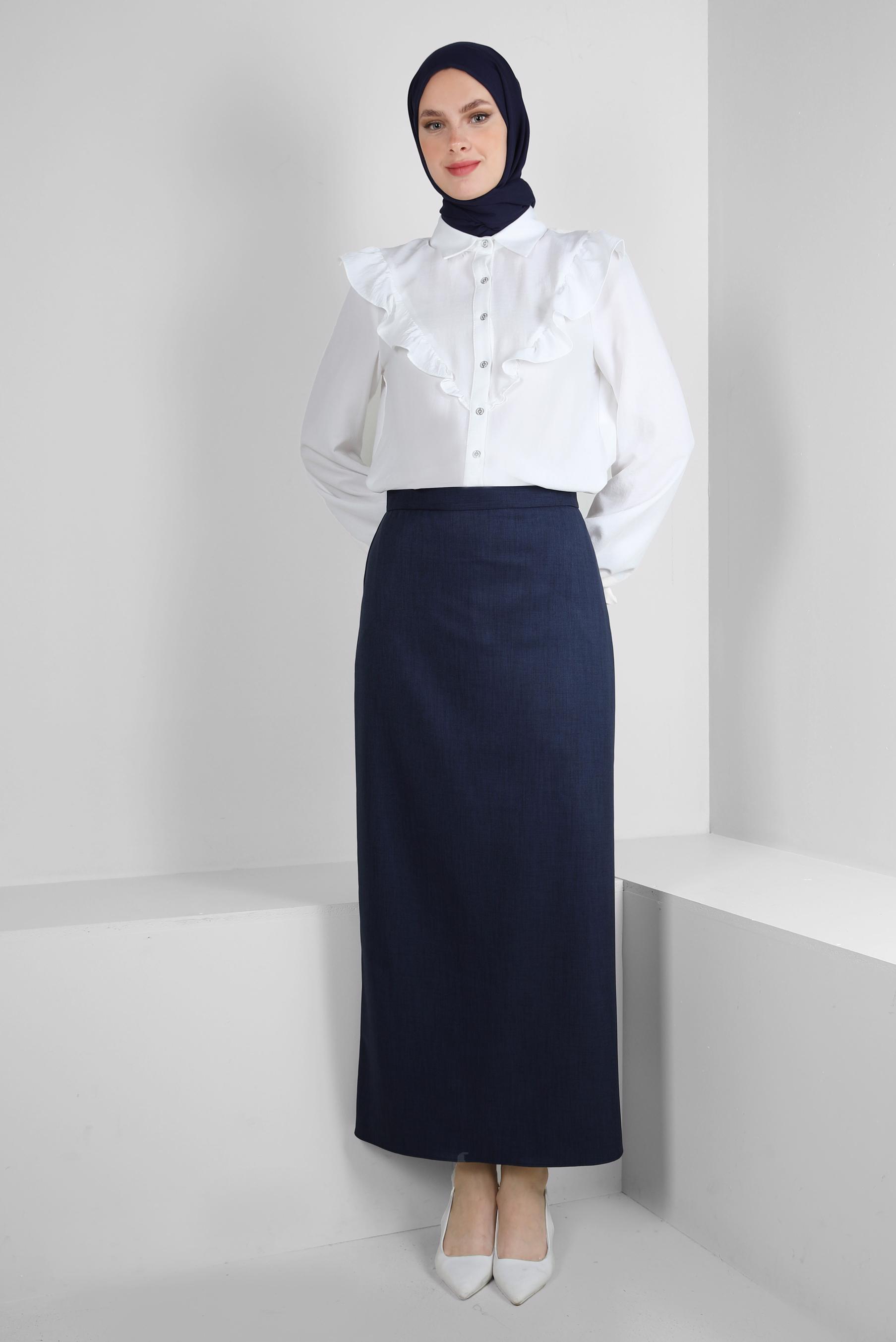 Hijab clothing WHITE SHIRT TUNIC WITH FRILL DETAIL 43812 