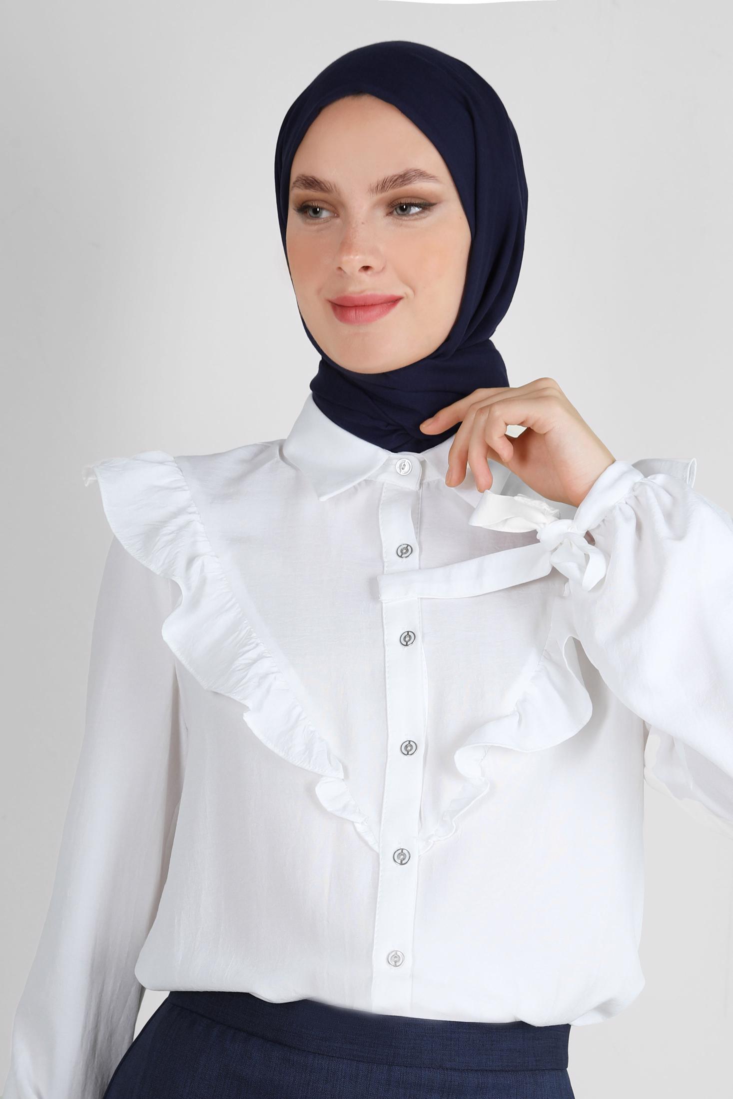 Hijab clothing WHITE SHIRT TUNIC WITH FRILL DETAIL 43812 