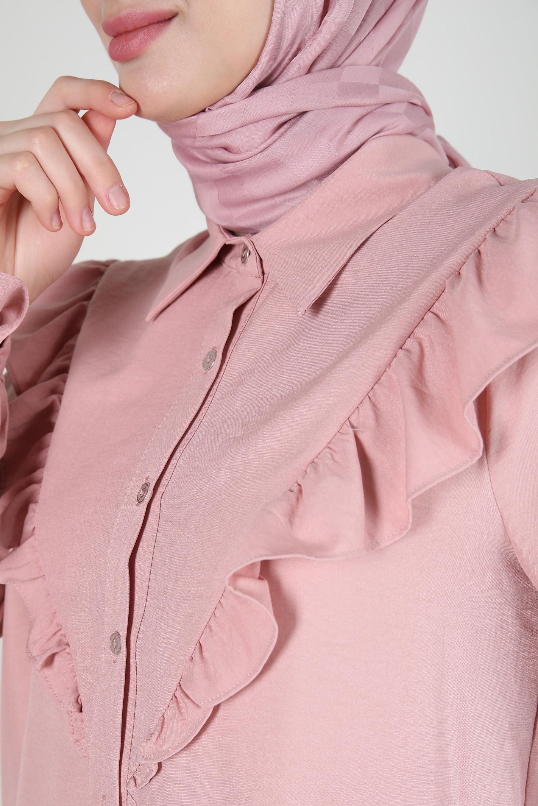 Tesettür giyim PUDRA FIRFIR DETAYLI GÖMLEK TUNİK 43812