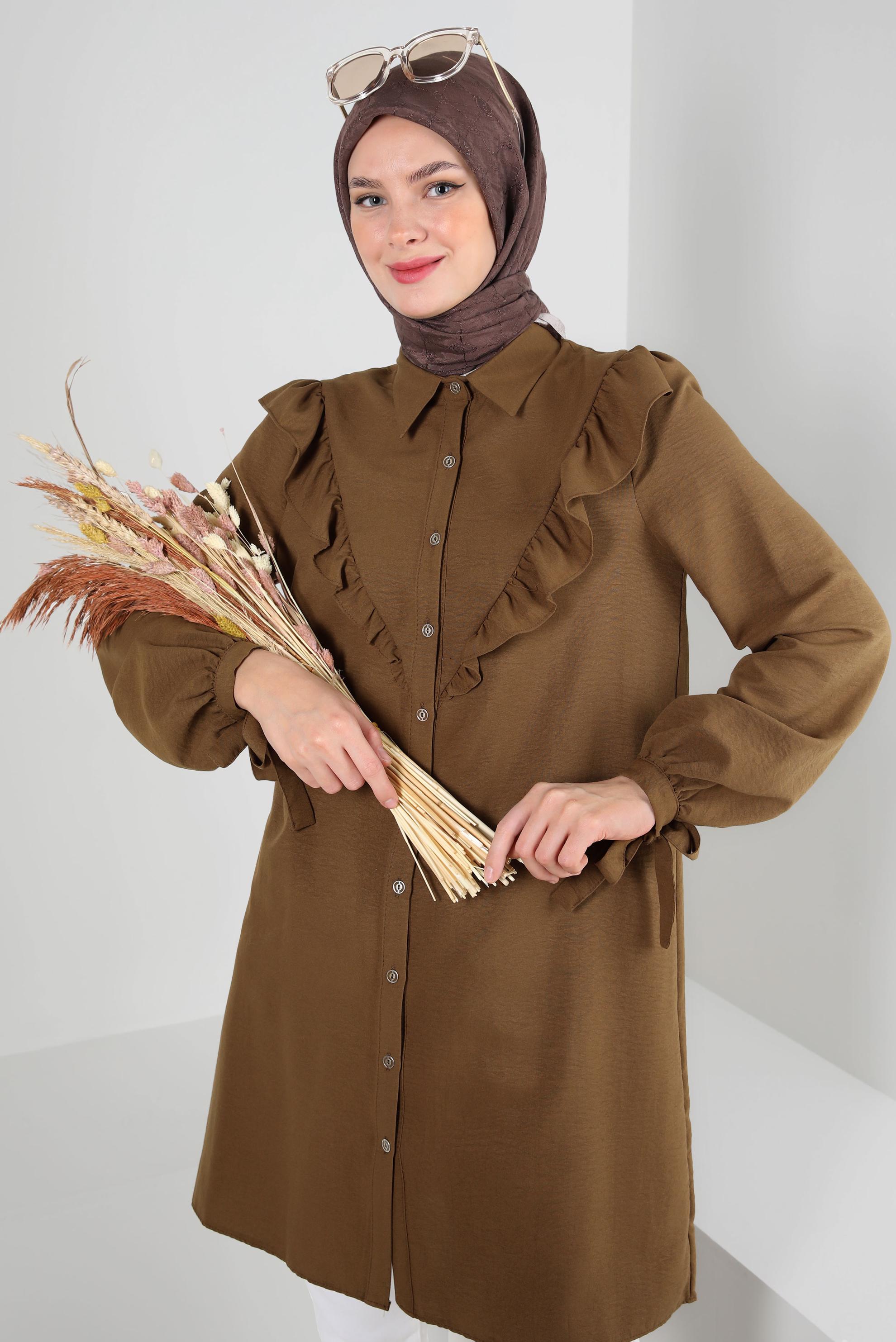 Tesettür giyim KAHVE FIRFIR DETAYLI GÖMLEK TUNİK 43812