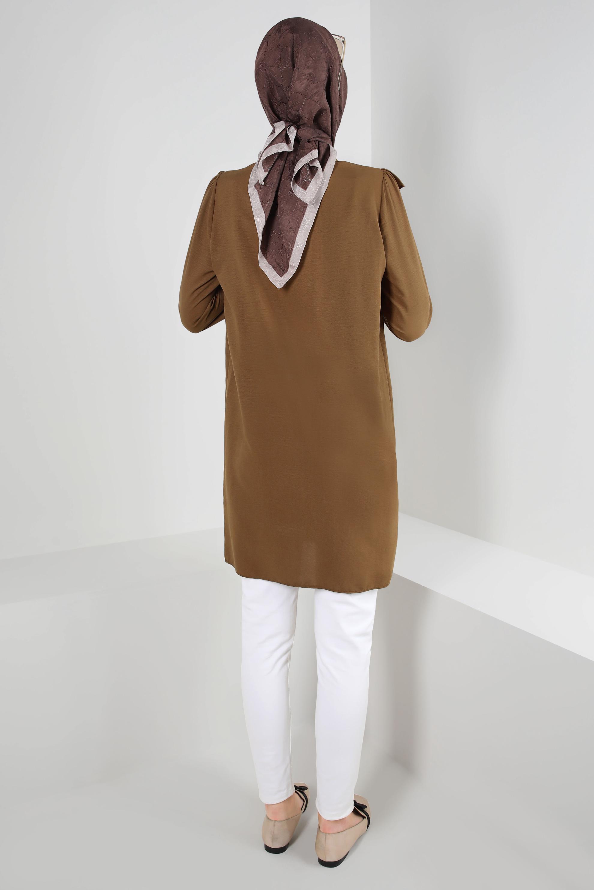 Tesettür giyim KAHVE FIRFIR DETAYLI GÖMLEK TUNİK 43812