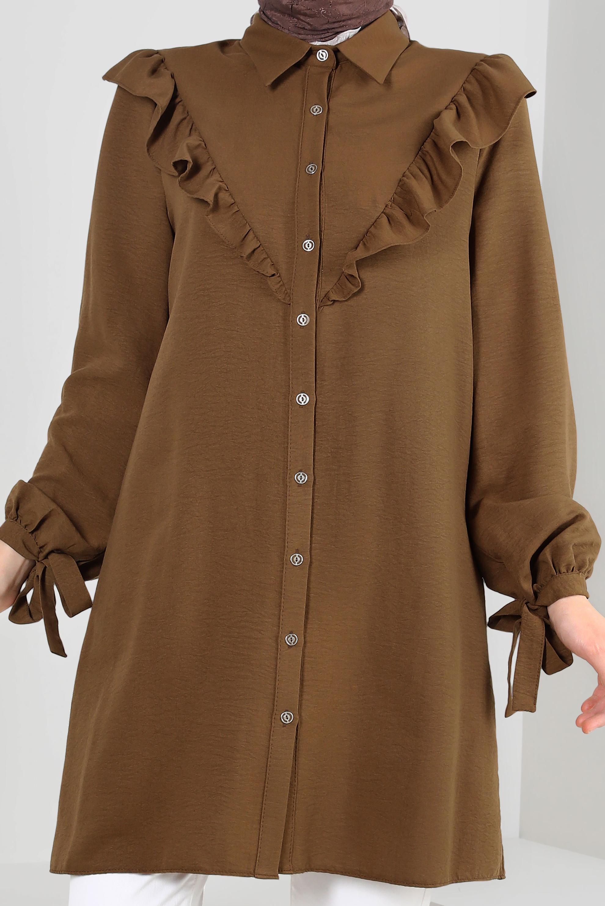 Tesettür giyim KAHVE FIRFIR DETAYLI GÖMLEK TUNİK 43812