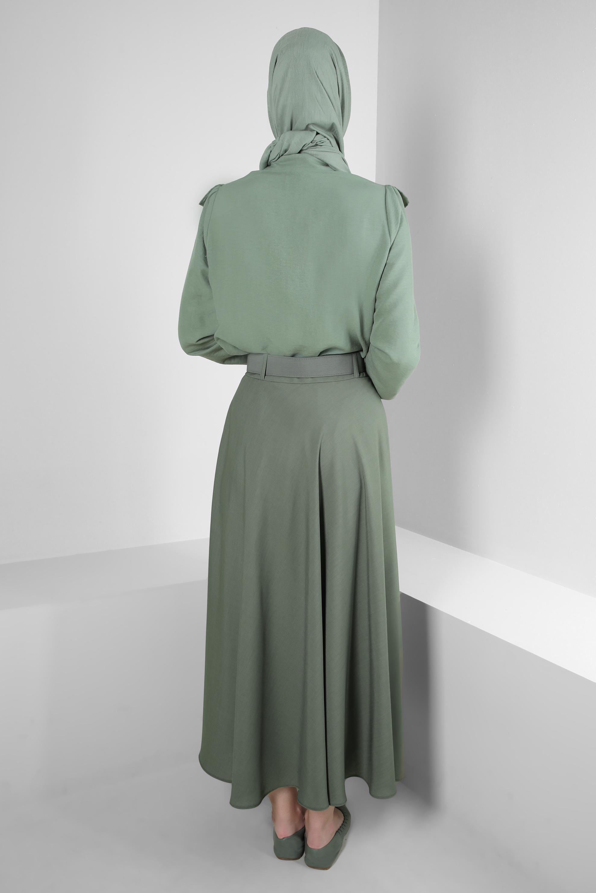 Tesettür giyim YEŞİL FIRFIR DETAYLI GÖMLEK TUNİK 43812