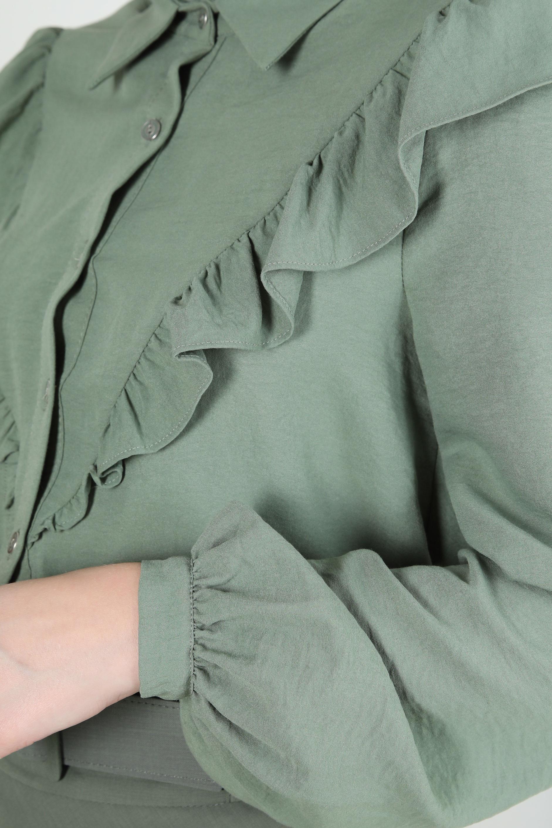 Tesettür giyim YEŞİL FIRFIR DETAYLI GÖMLEK TUNİK 43812