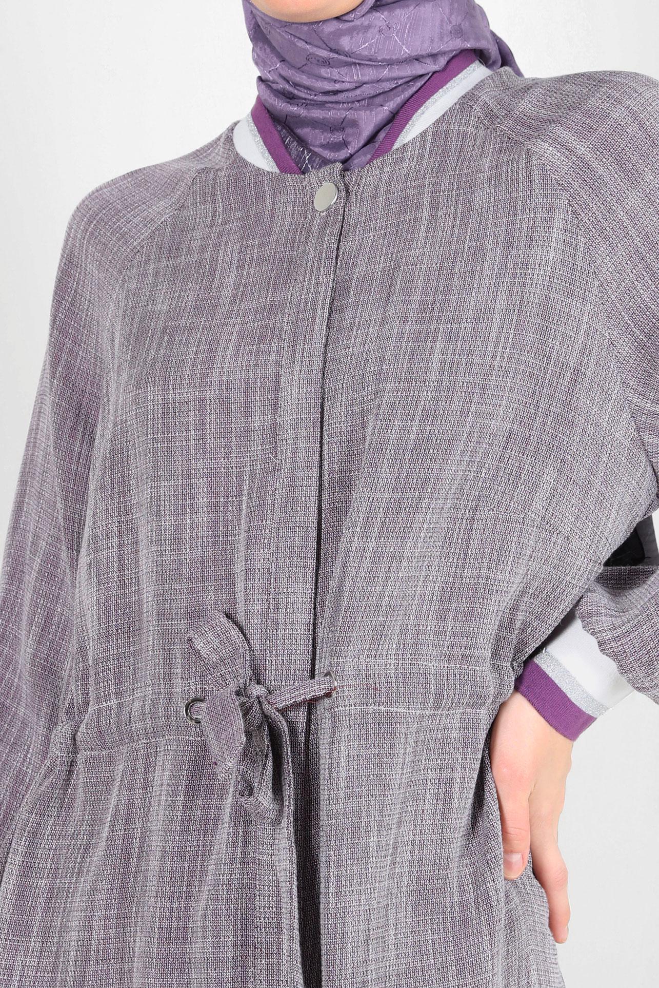 Tesettür giyim MOR BELİ BÜZGÜLÜ MANŞETLERİ LASTİKLİ TUNİK 43813