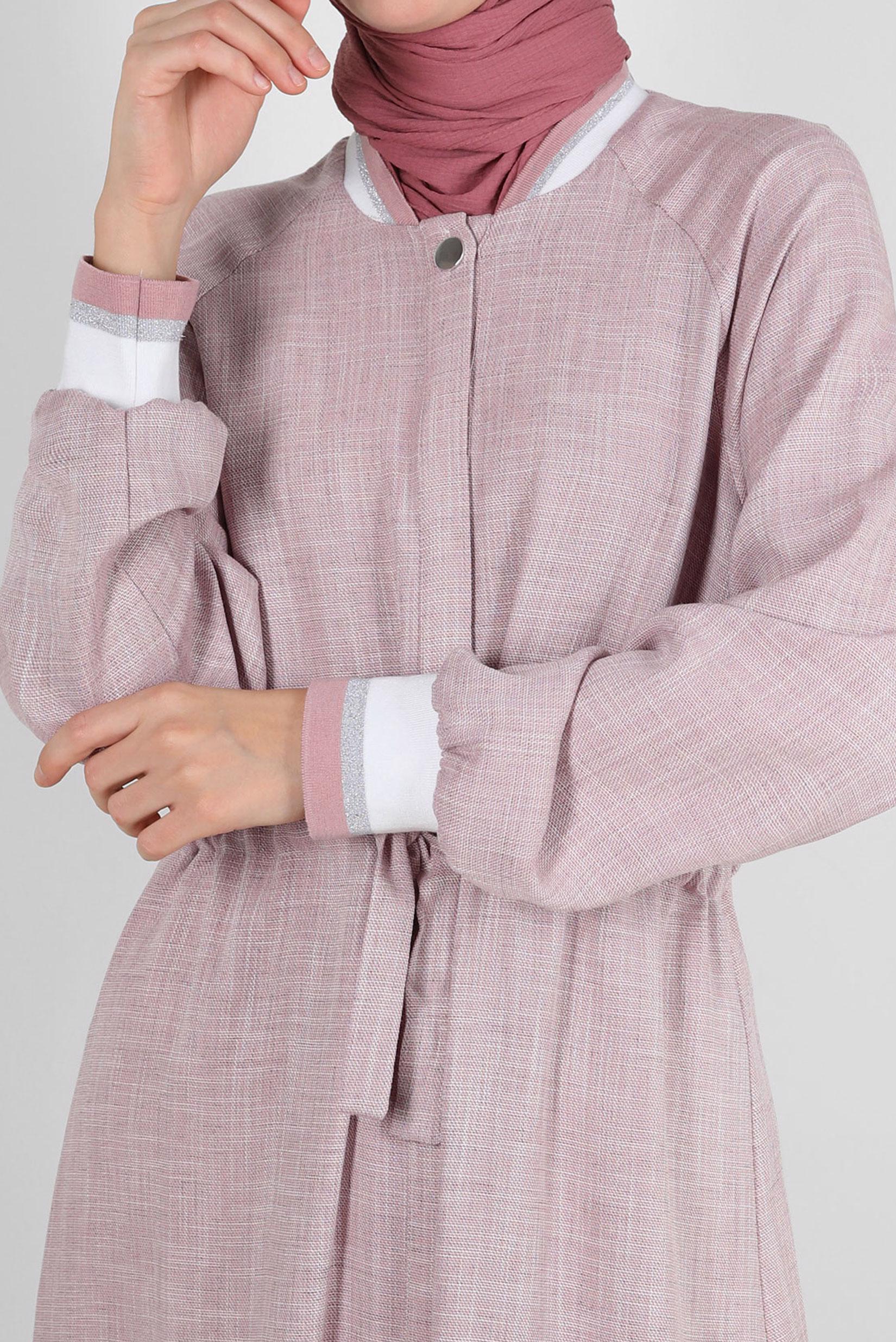 Tesettür giyim MOR BELİ BÜZGÜLÜ MANŞETLERİ LASTİKLİ TUNİK 43813