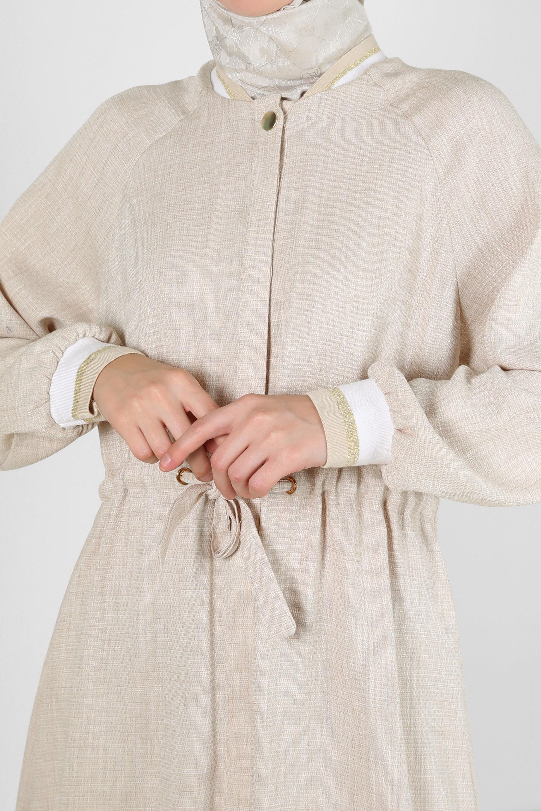 Tesettür giyim BEJ BELİ BÜZGÜLÜ MANŞETLERİ LASTİKLİ TUNİK 43813