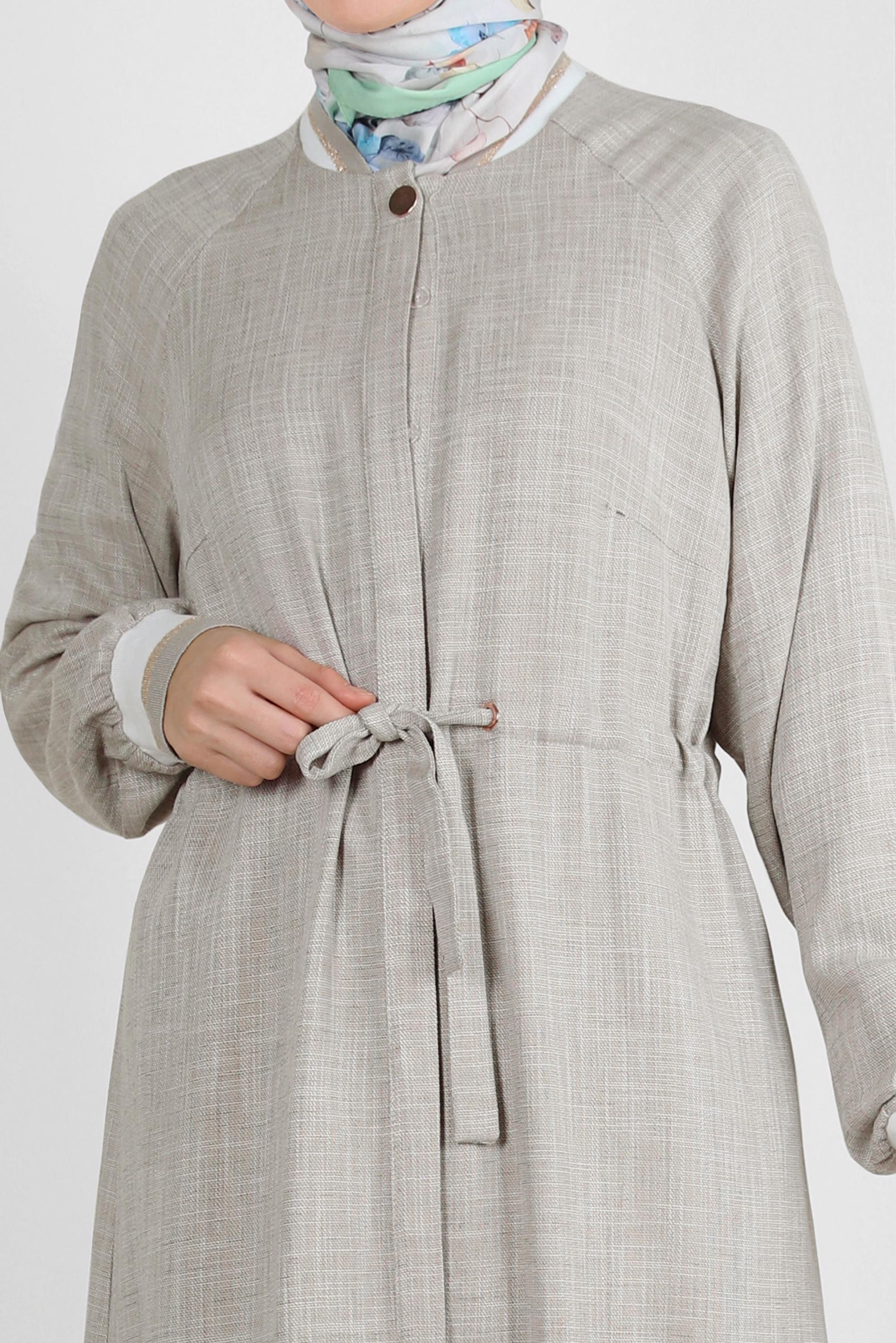 Tesettür giyim HAKİ BELİ BÜZGÜLÜ MANŞETLERİ LASTİKLİ TUNİK 43813