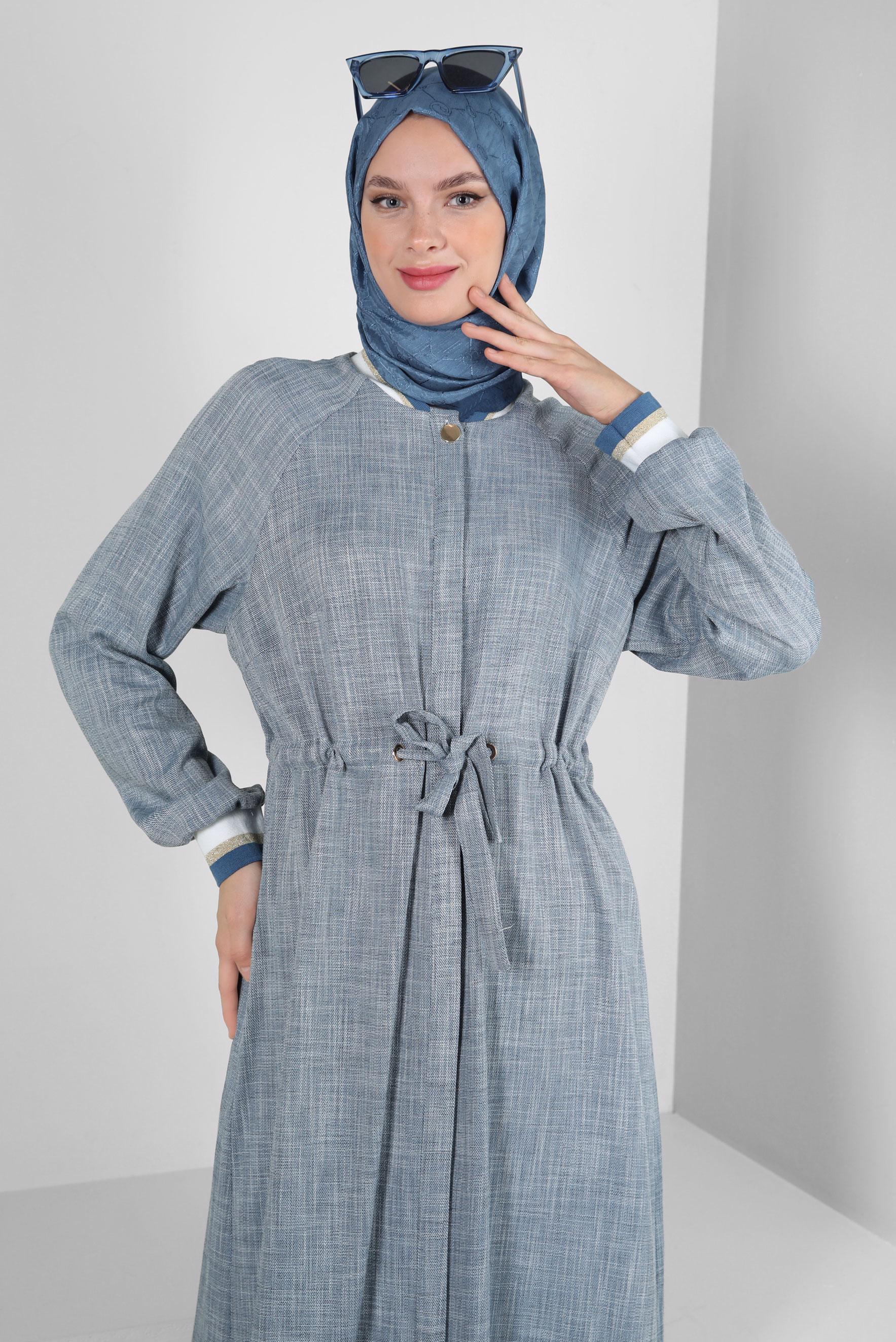 Vêtements hijab BLEU MARINE TUNIQUE TAILLE SMOCKING AVEC POIGNETS ÉLASTIQUE 43813