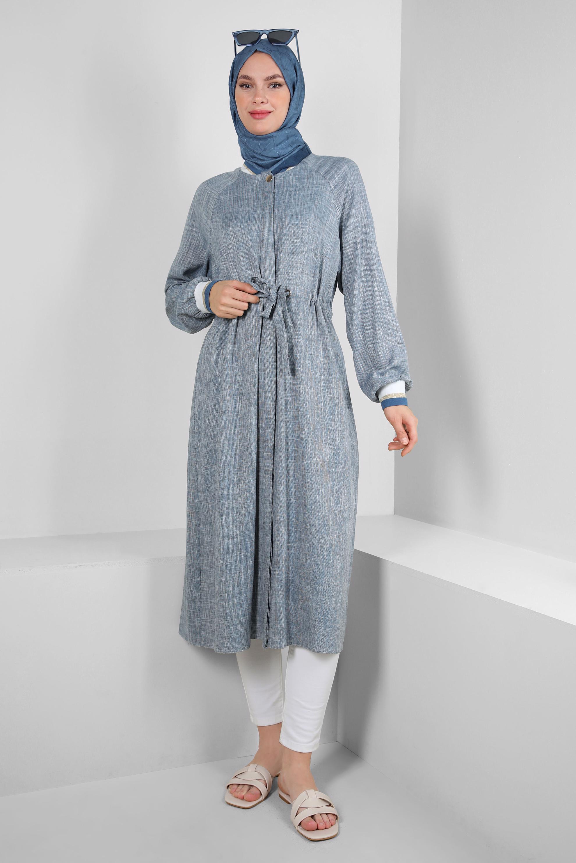Vêtements hijab BLEU MARINE TUNIQUE TAILLE SMOCKING AVEC POIGNETS ÉLASTIQUE 43813