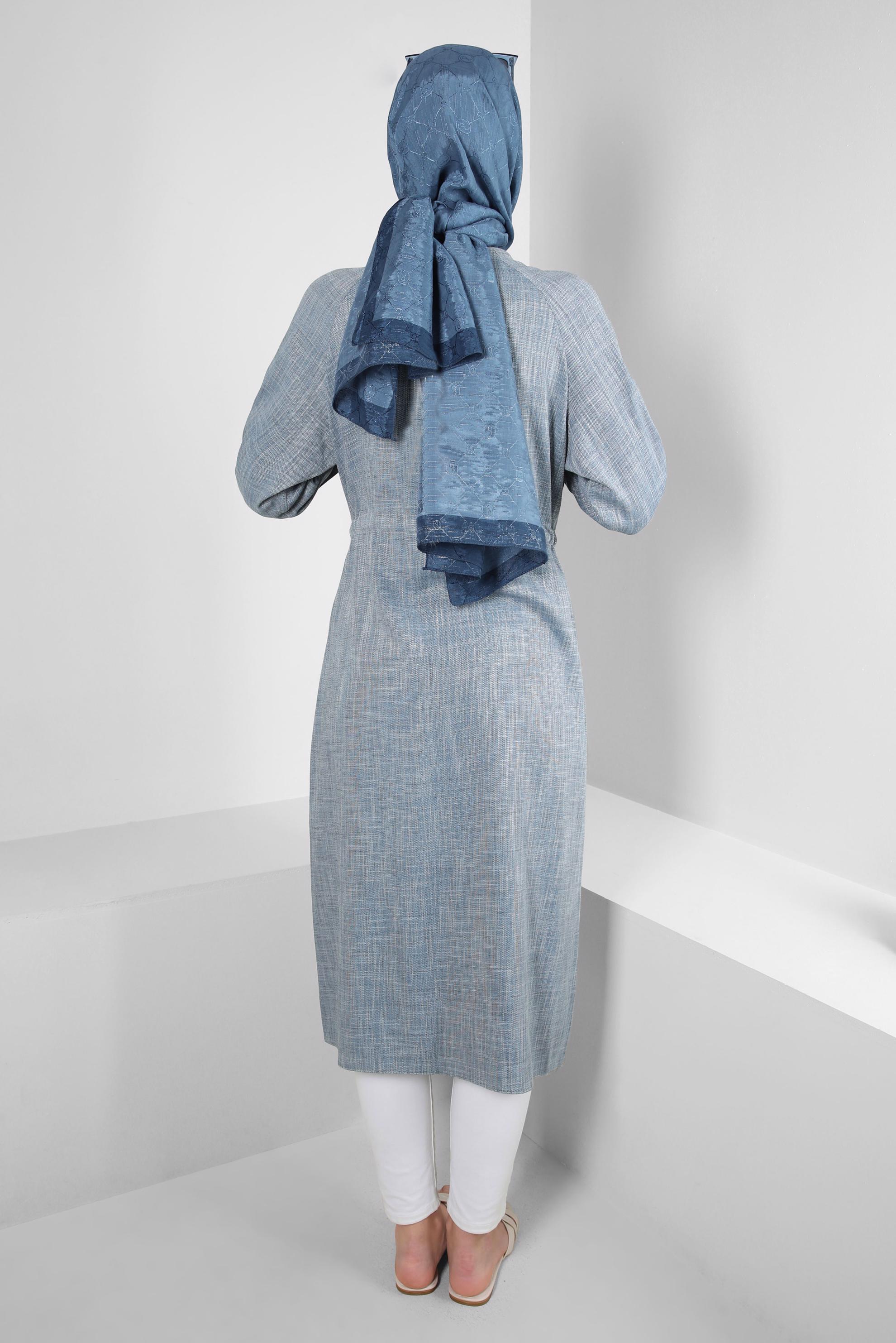 Vêtements hijab BLEU MARINE TUNIQUE TAILLE SMOCKING AVEC POIGNETS ÉLASTIQUE 43813