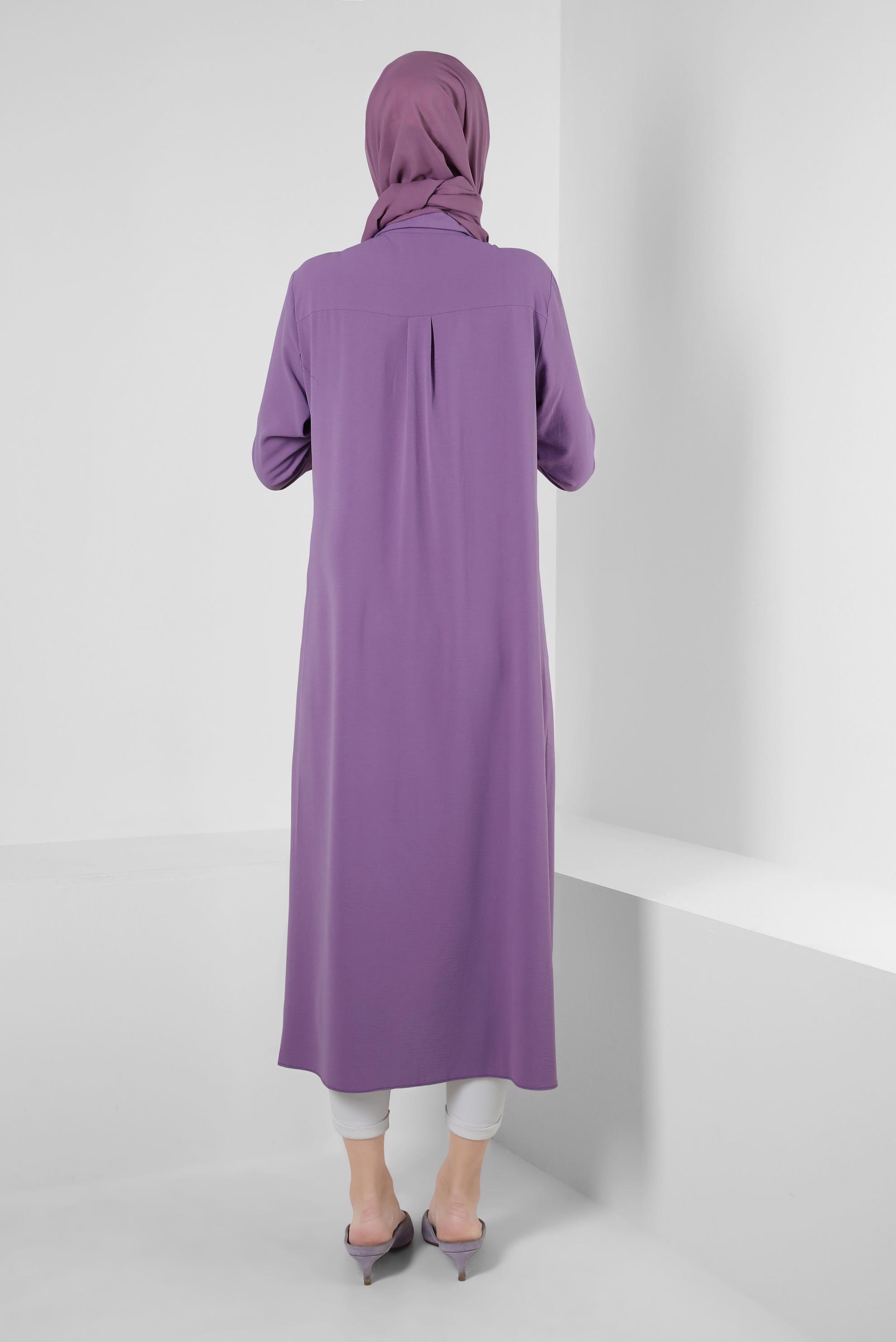 Tesettür giyim MOR GÖMLEK YAKA TAŞ DETAYLI TUNİK 43815