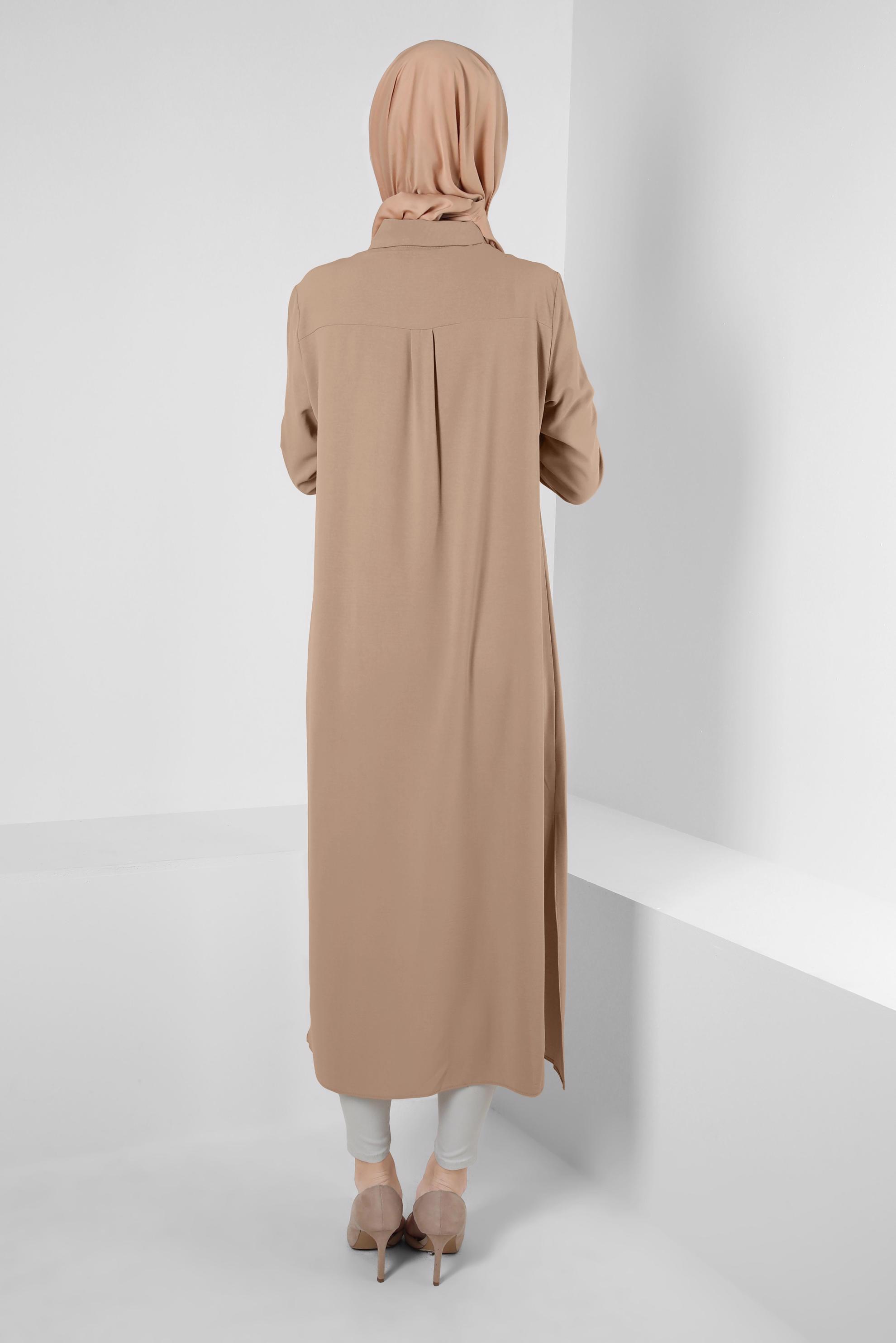 Tesettür giyim KUM GÖMLEK YAKA TAŞ DETAYLI TUNİK 43815