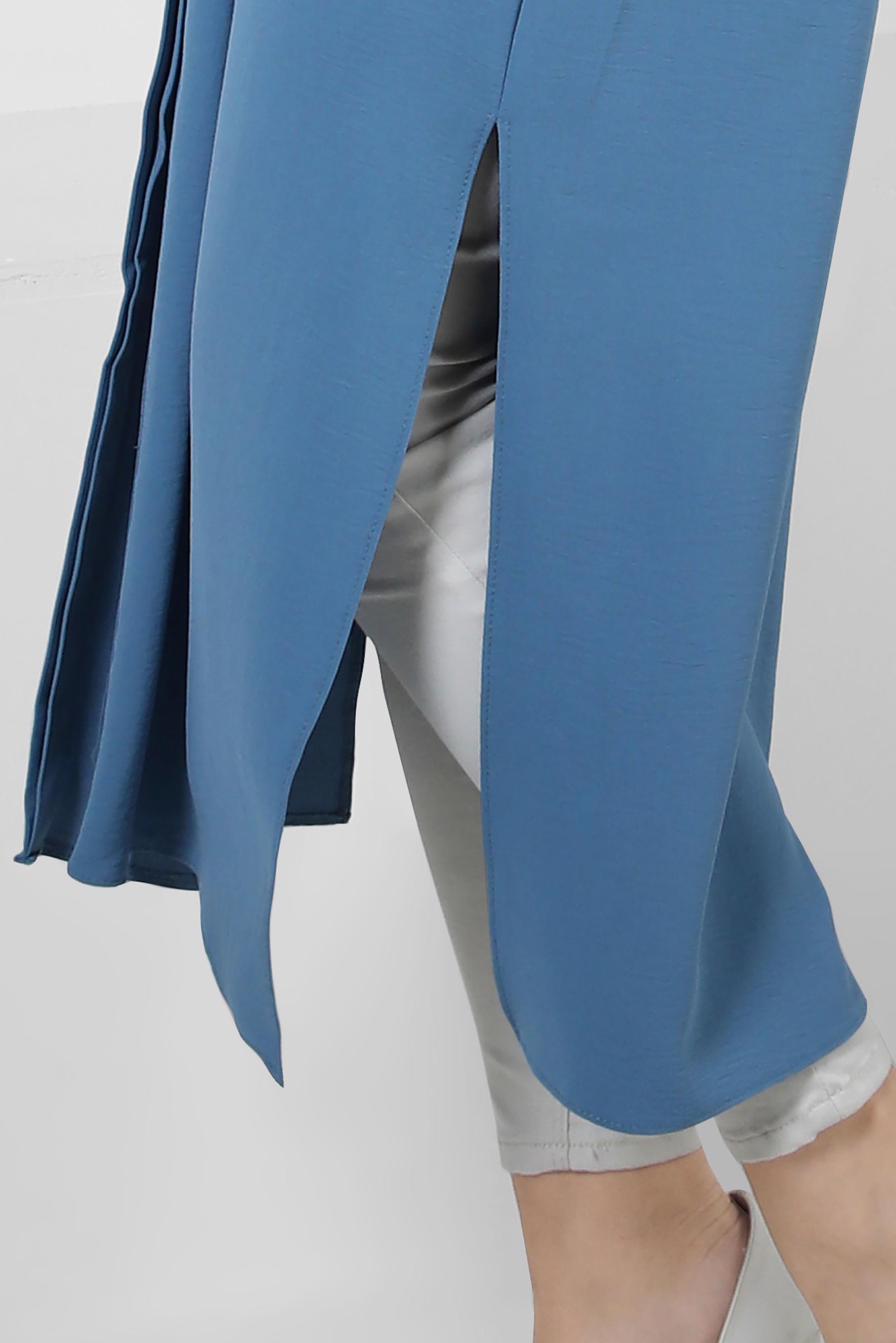 Tesettür giyim MAVİ GÖMLEK YAKA TAŞ DETAYLI TUNİK 43815