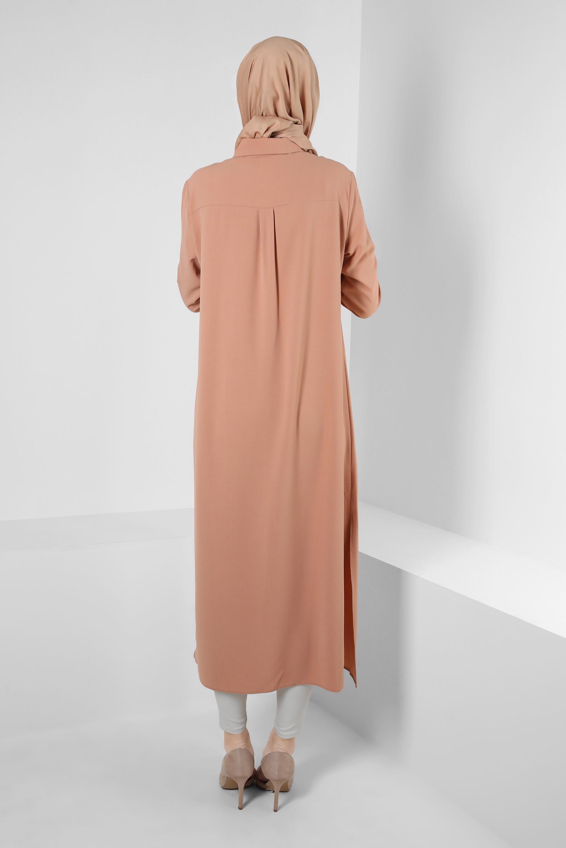 Tesettür giyim KAHVE GÖMLEK YAKA TAŞ DETAYLI TUNİK 43815