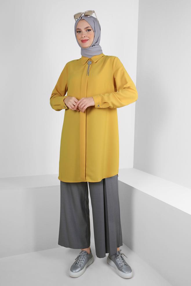 Tesettür giyim  TAŞ DETAYLI DÜZ TUNİK 43816 - ALVİNA