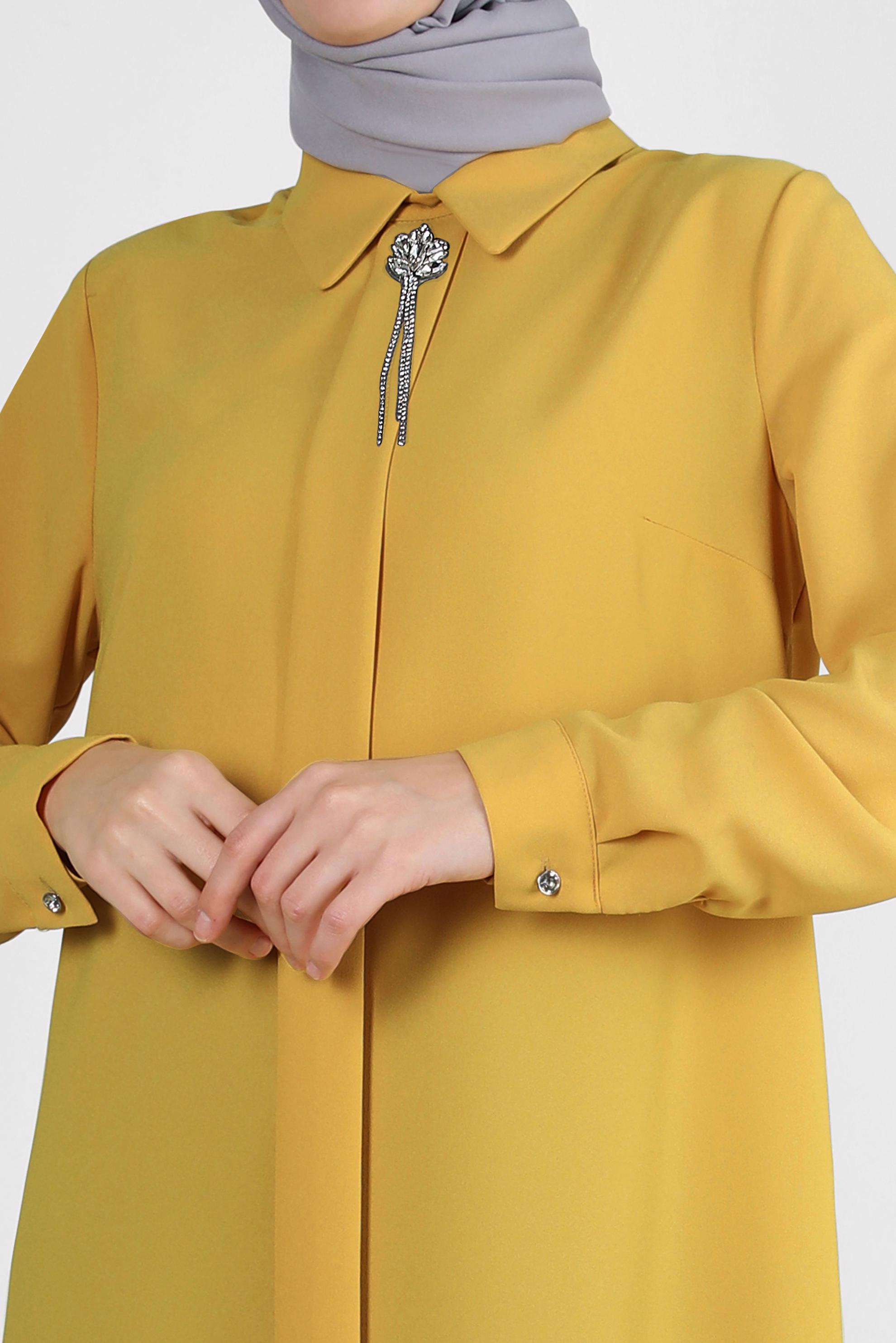 Tesettür giyim SARI TAŞ DETAYLI DÜZ TUNİK 43816
