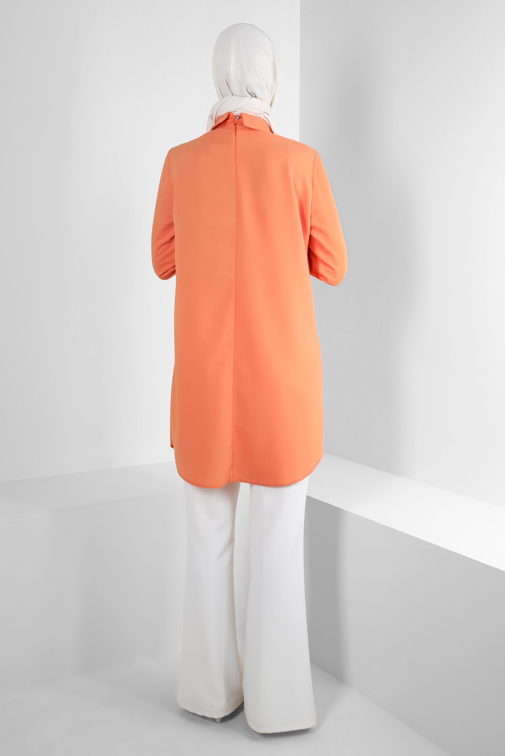 Tesettür giyim TURUNCU TAŞ DETAYLI DÜZ TUNİK 43816