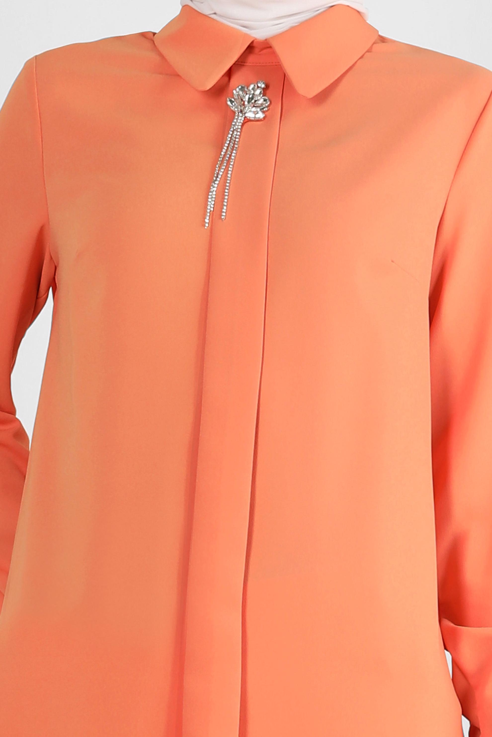 Tesettür giyim TURUNCU TAŞ DETAYLI DÜZ TUNİK 43816