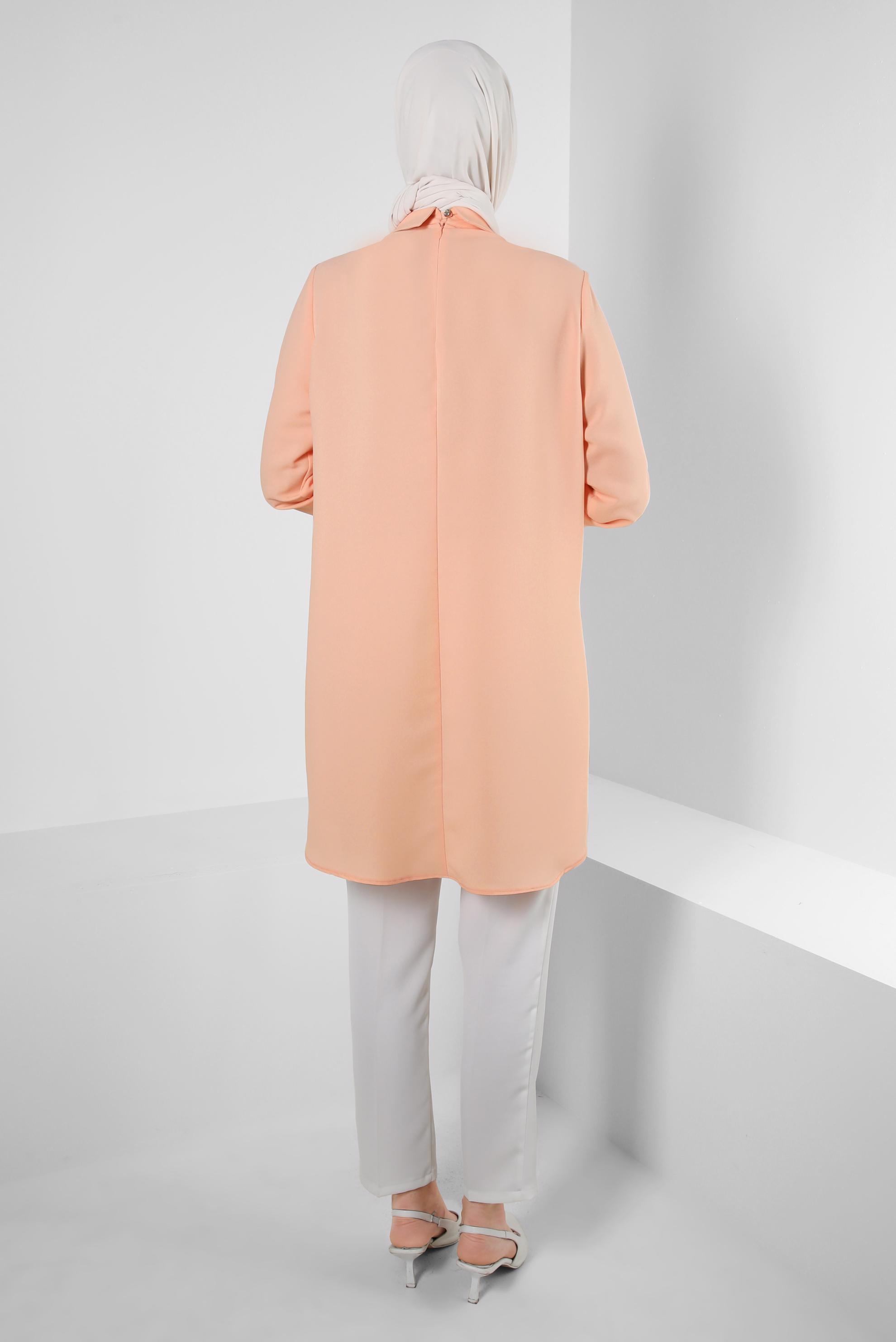 Tesettür giyim PEMBE TAŞ DETAYLI DÜZ TUNİK 43816