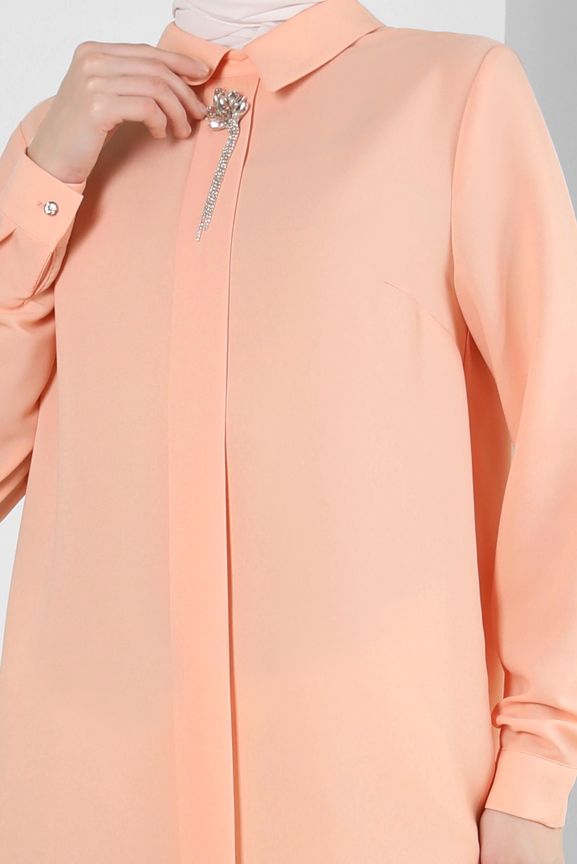 Tesettür giyim PEMBE TAŞ DETAYLI DÜZ TUNİK 43816