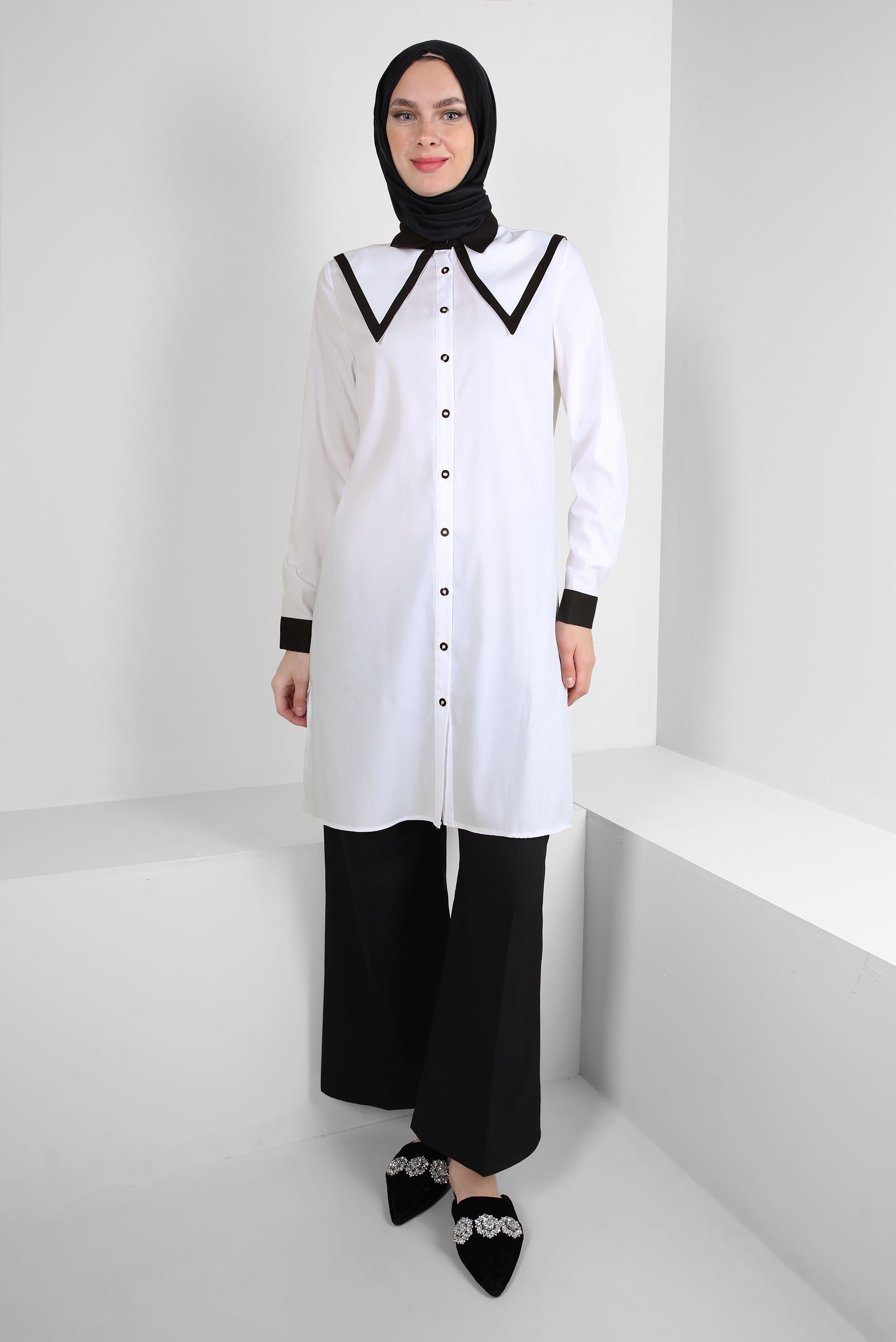 Tesettür giyim BEYAZ YAKA DETAYLI GÖMLEK TUNİK 43817