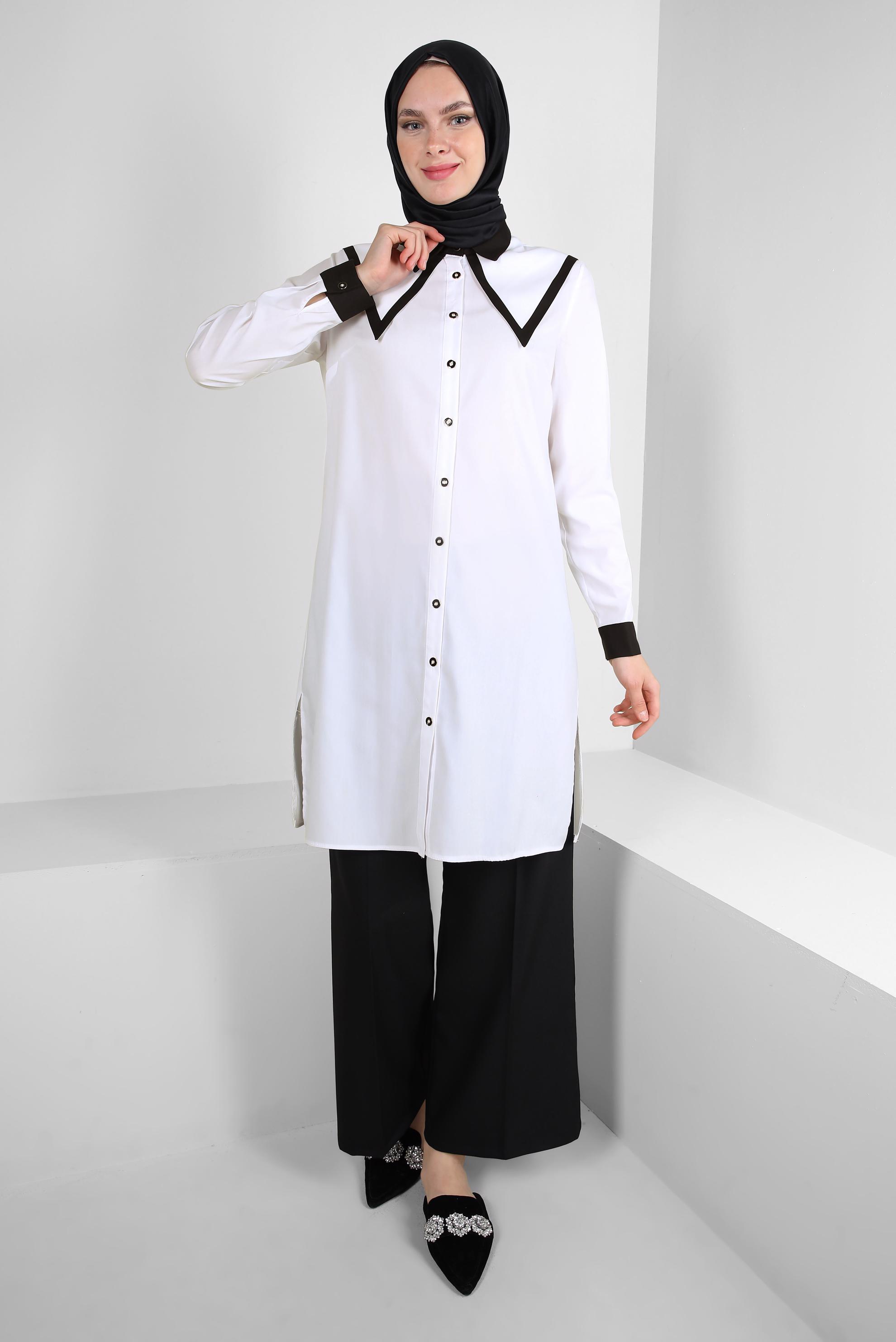 Tesettür giyim BEYAZ YAKA DETAYLI GÖMLEK TUNİK 43817