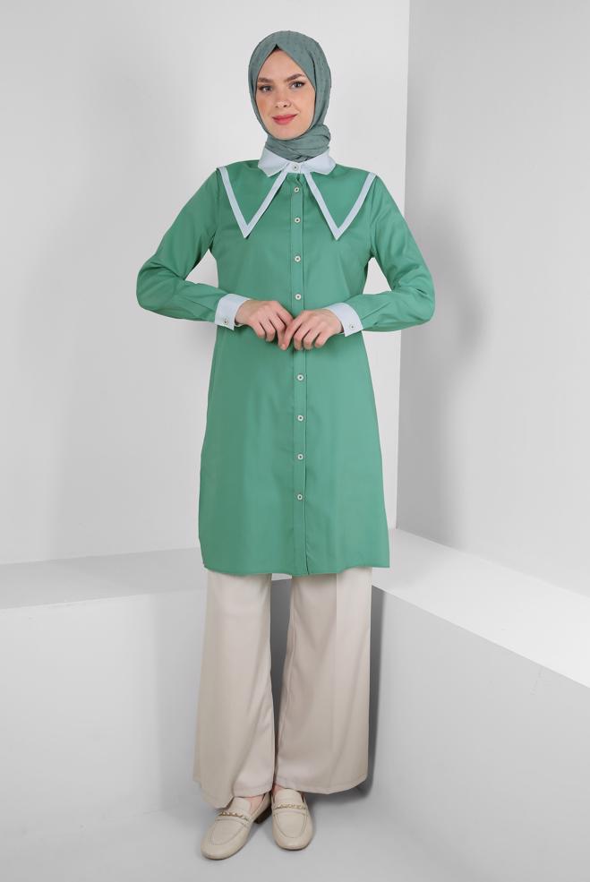 Tesettür giyim  YAKA DETAYLI GÖMLEK TUNİK 43817 - ALVİNA