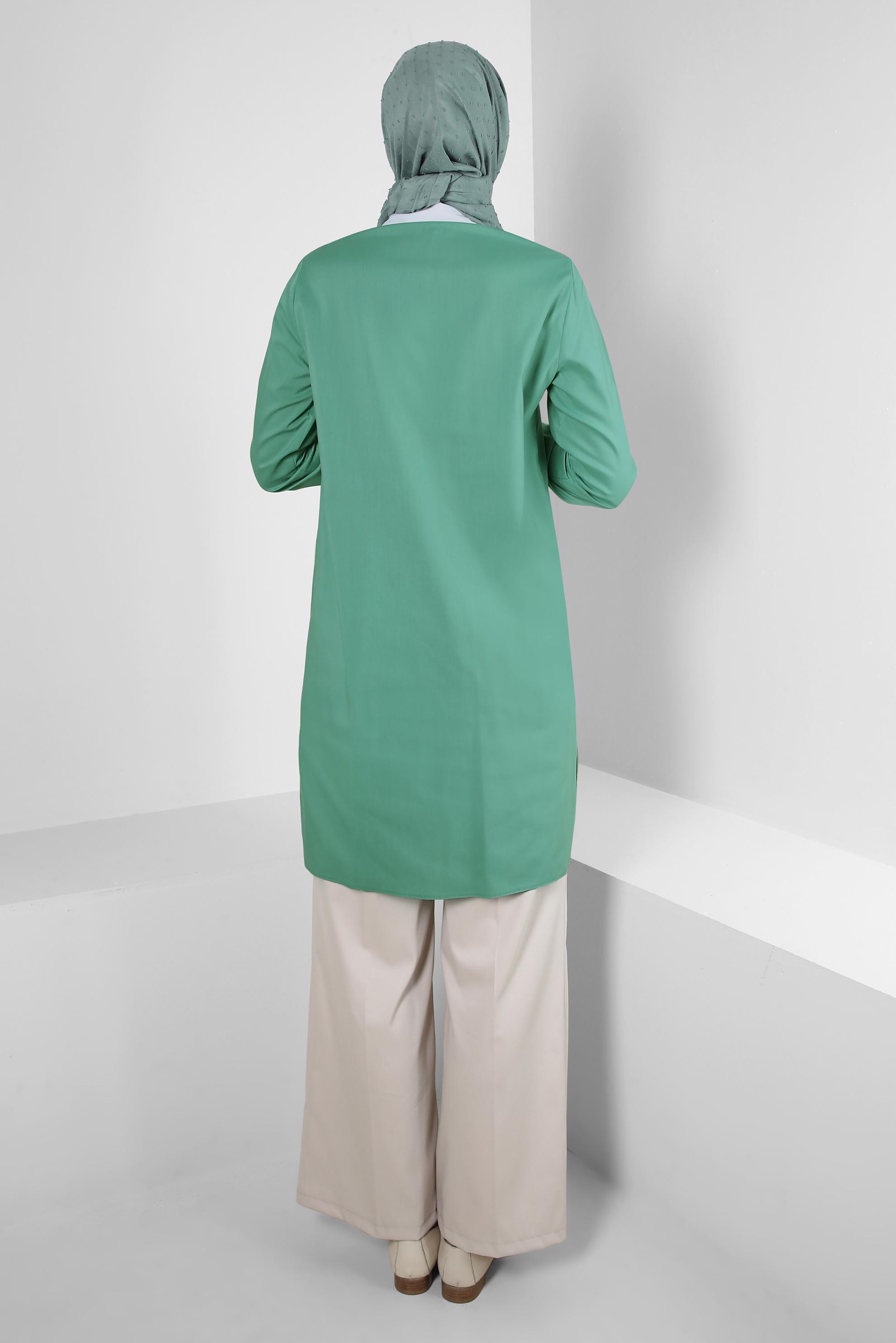 Tesettür giyim YEŞİL YAKA DETAYLI GÖMLEK TUNİK 43817