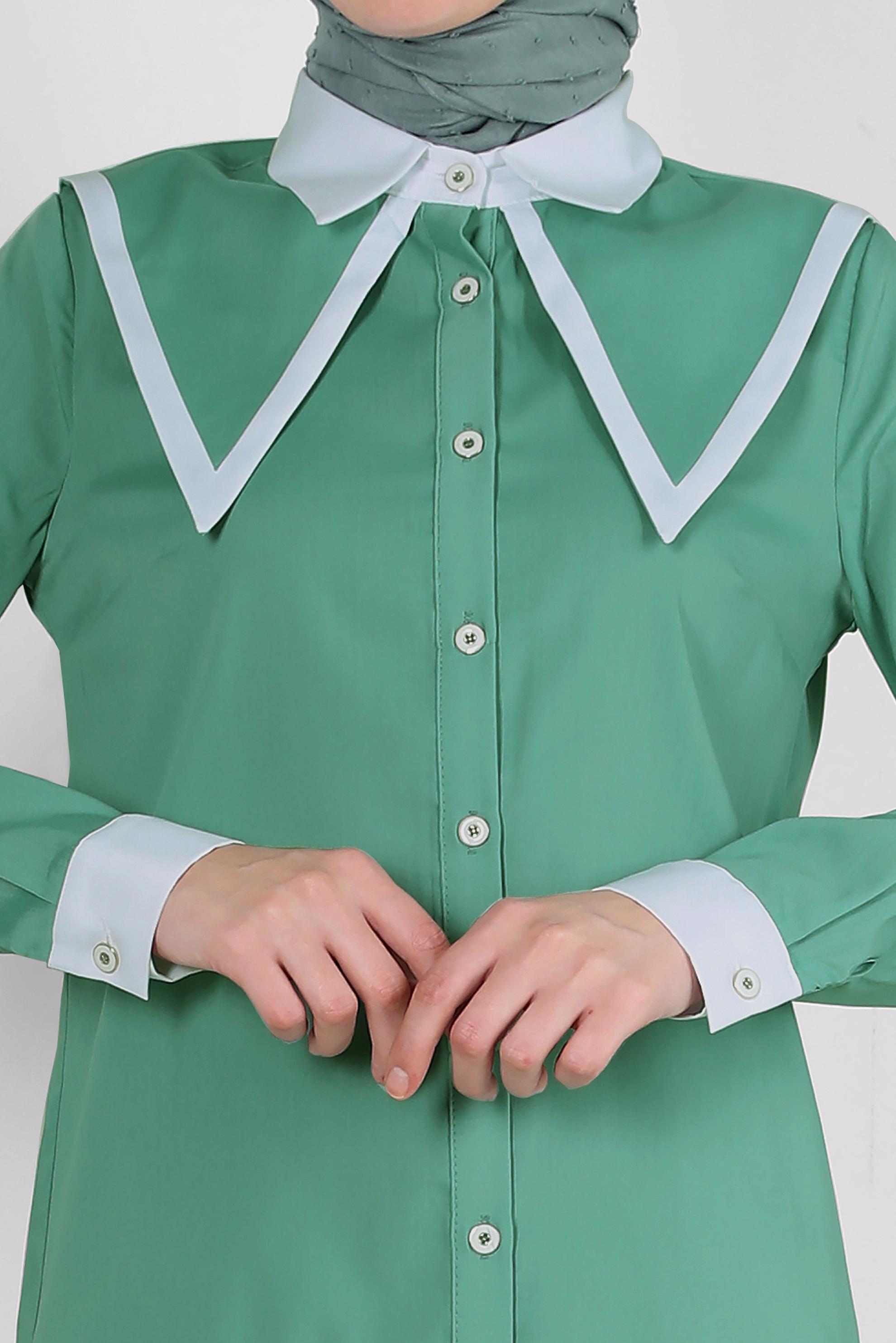 Tesettür giyim YEŞİL YAKA DETAYLI GÖMLEK TUNİK 43817
