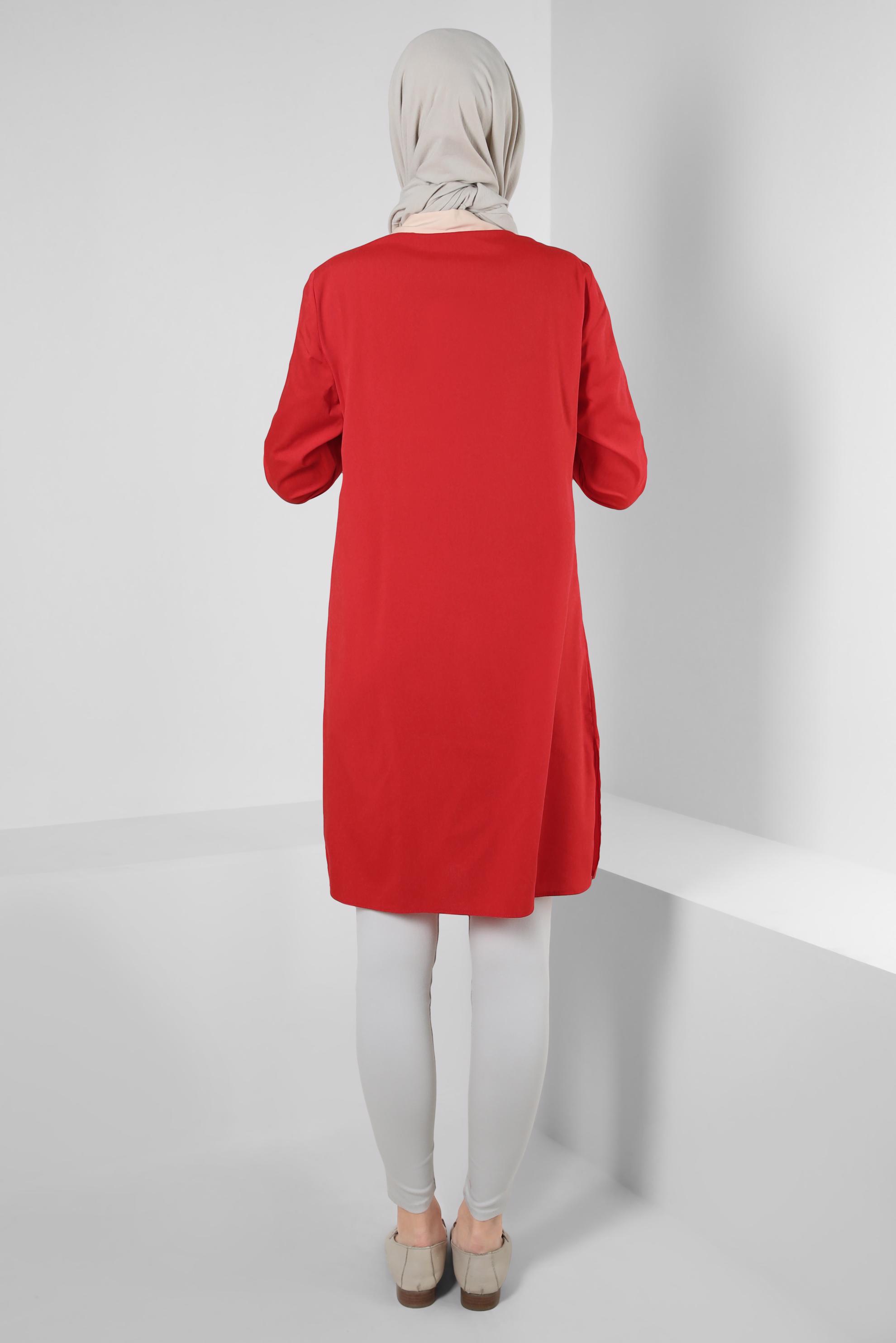 Tesettür giyim KIRMIZI YAKA DETAYLI GÖMLEK TUNİK 43817