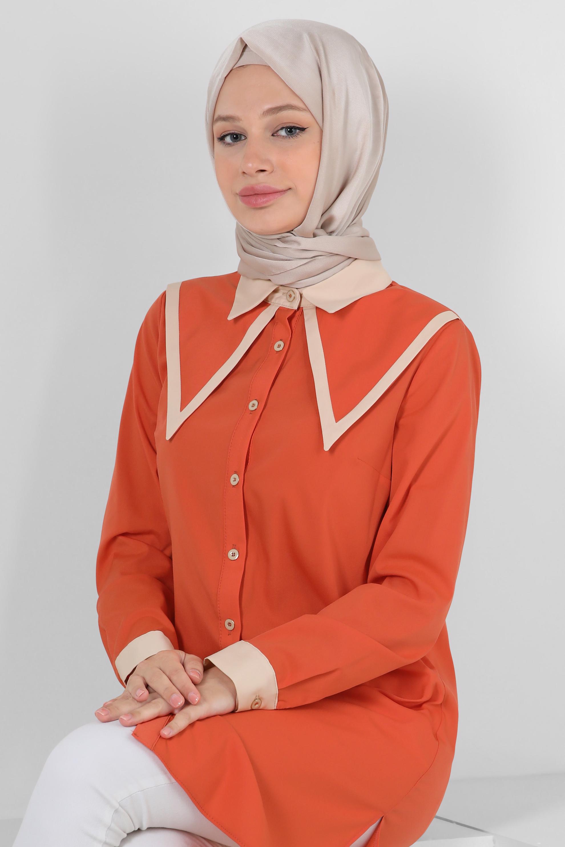 Tesettür giyim TURUNCU YAKA DETAYLI GÖMLEK TUNİK 43817