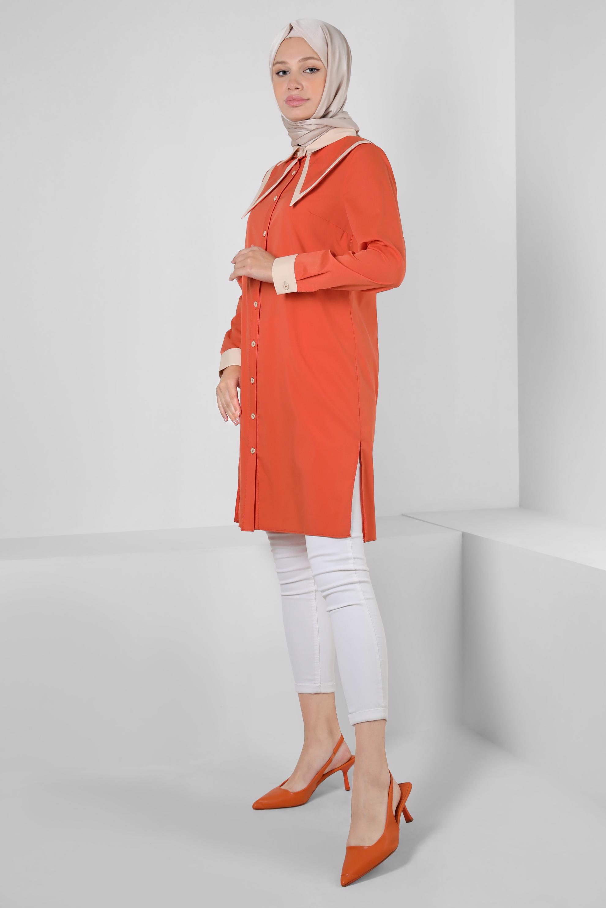 Tesettür giyim TURUNCU YAKA DETAYLI GÖMLEK TUNİK 43817