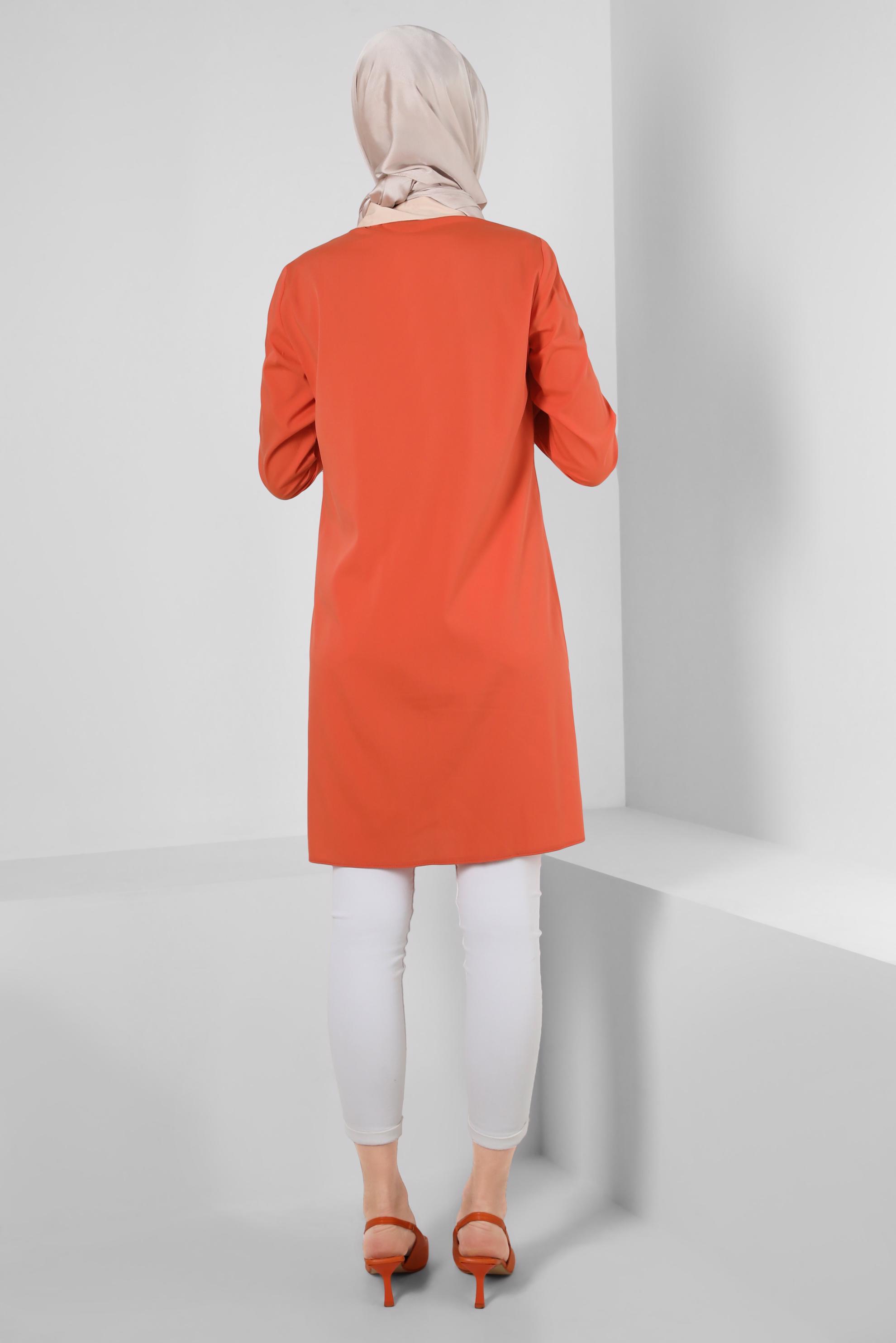 Tesettür giyim TURUNCU YAKA DETAYLI GÖMLEK TUNİK 43817