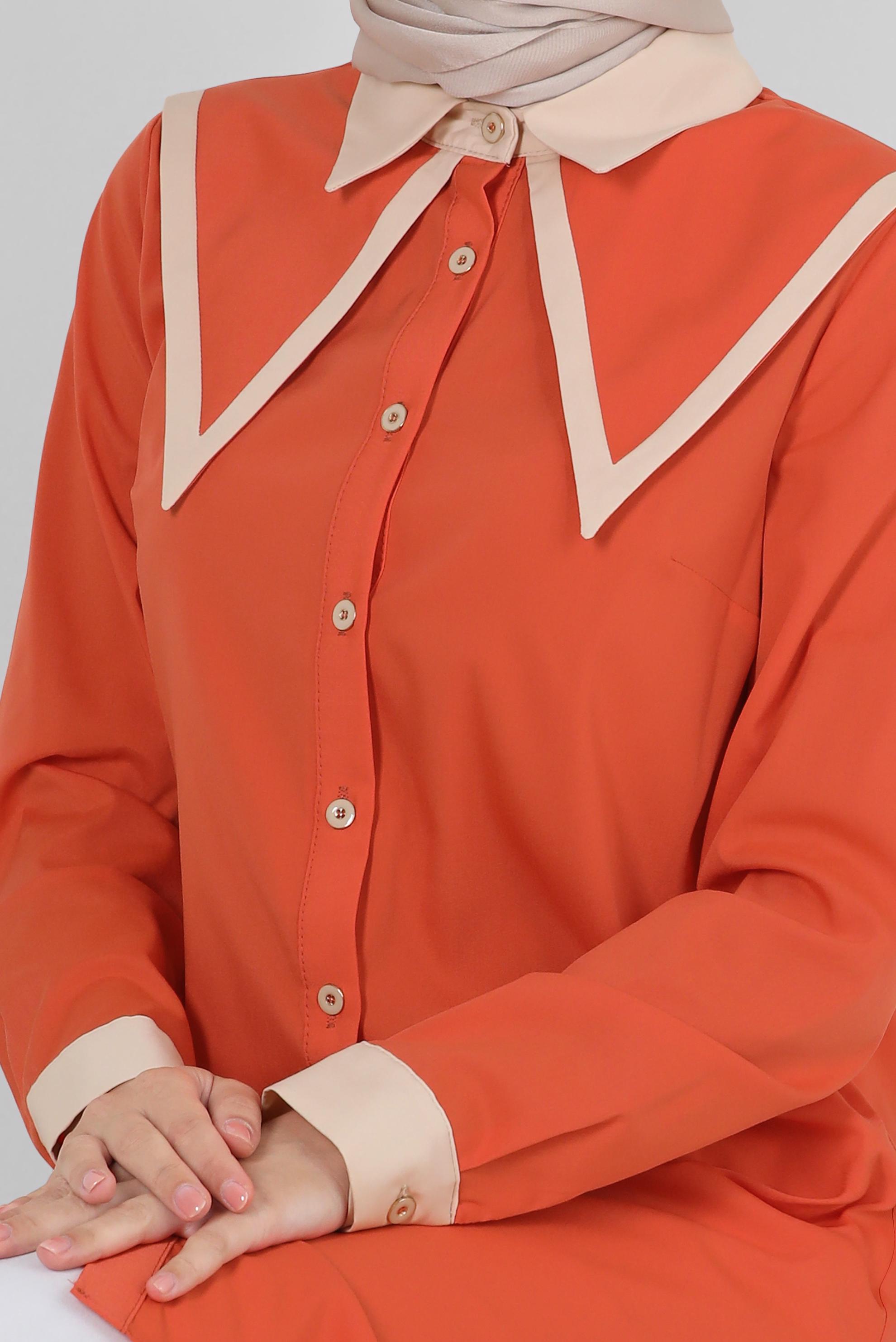 Tesettür giyim TURUNCU YAKA DETAYLI GÖMLEK TUNİK 43817