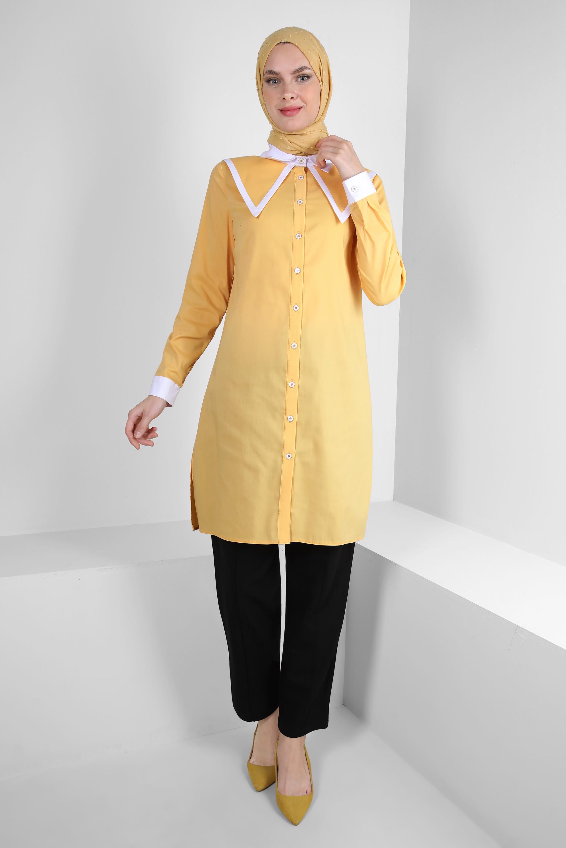 Tesettür giyim SARI YAKA DETAYLI GÖMLEK TUNİK 43817