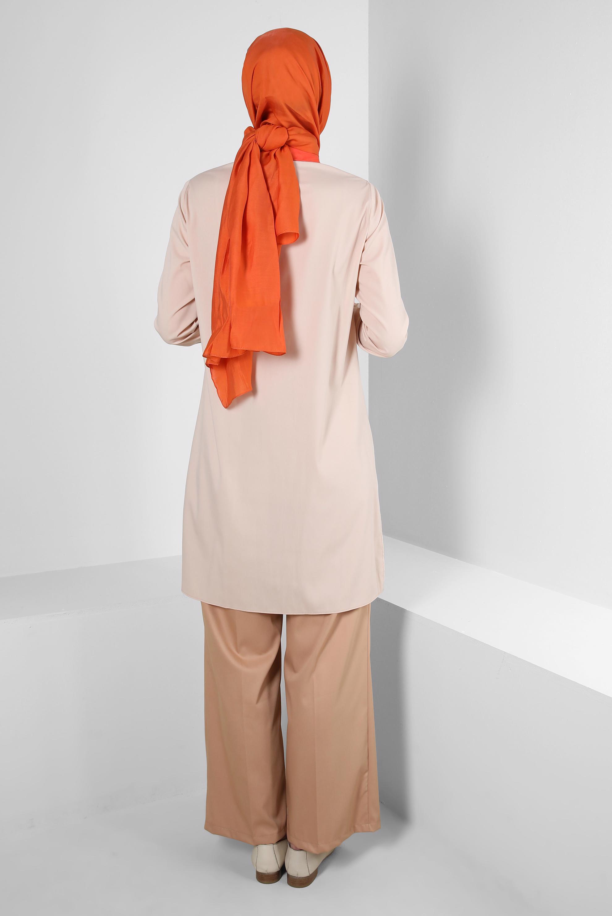 Tesettür giyim BEJ YAKA DETAYLI GÖMLEK TUNİK 43817