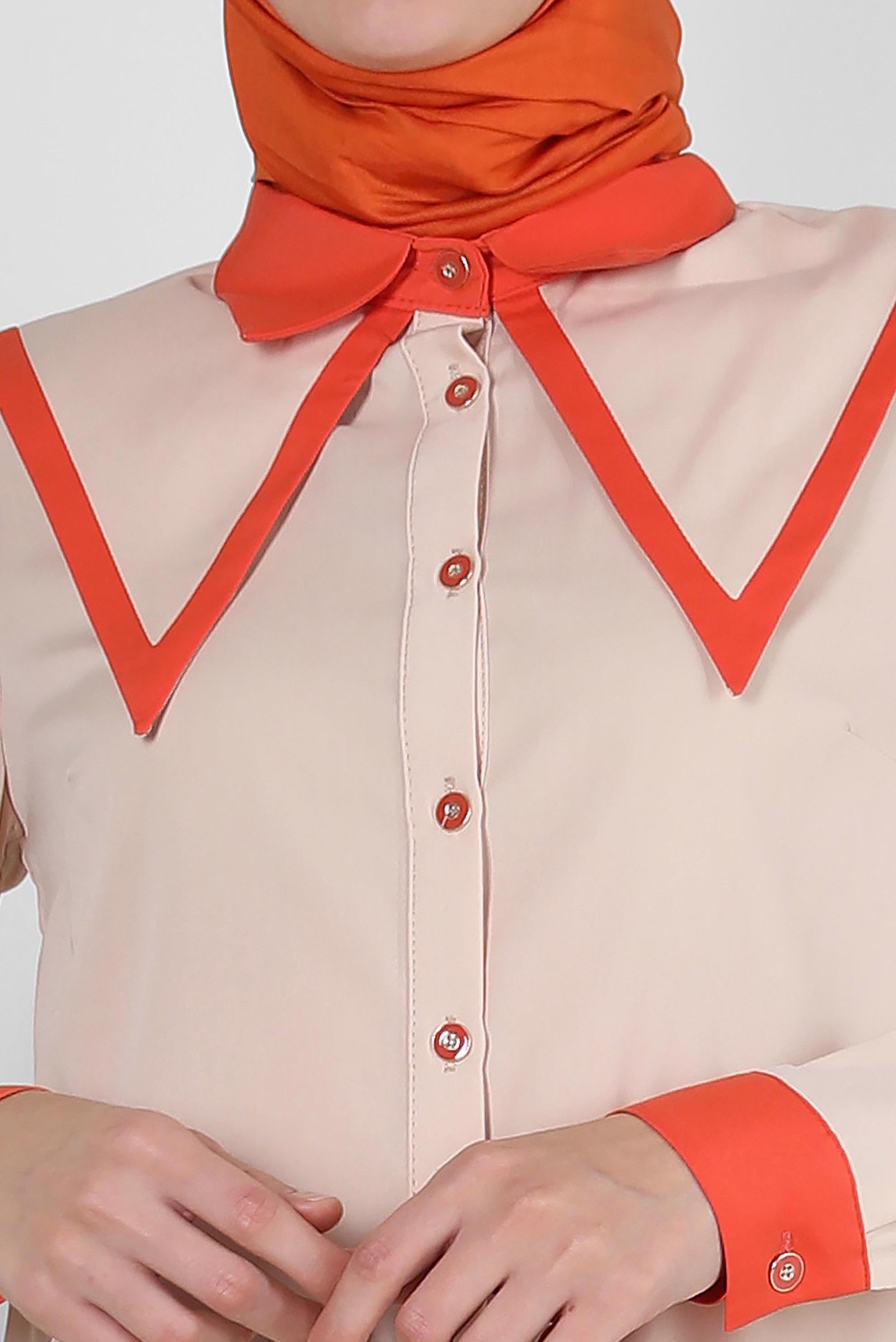 Tesettür giyim BEJ YAKA DETAYLI GÖMLEK TUNİK 43817