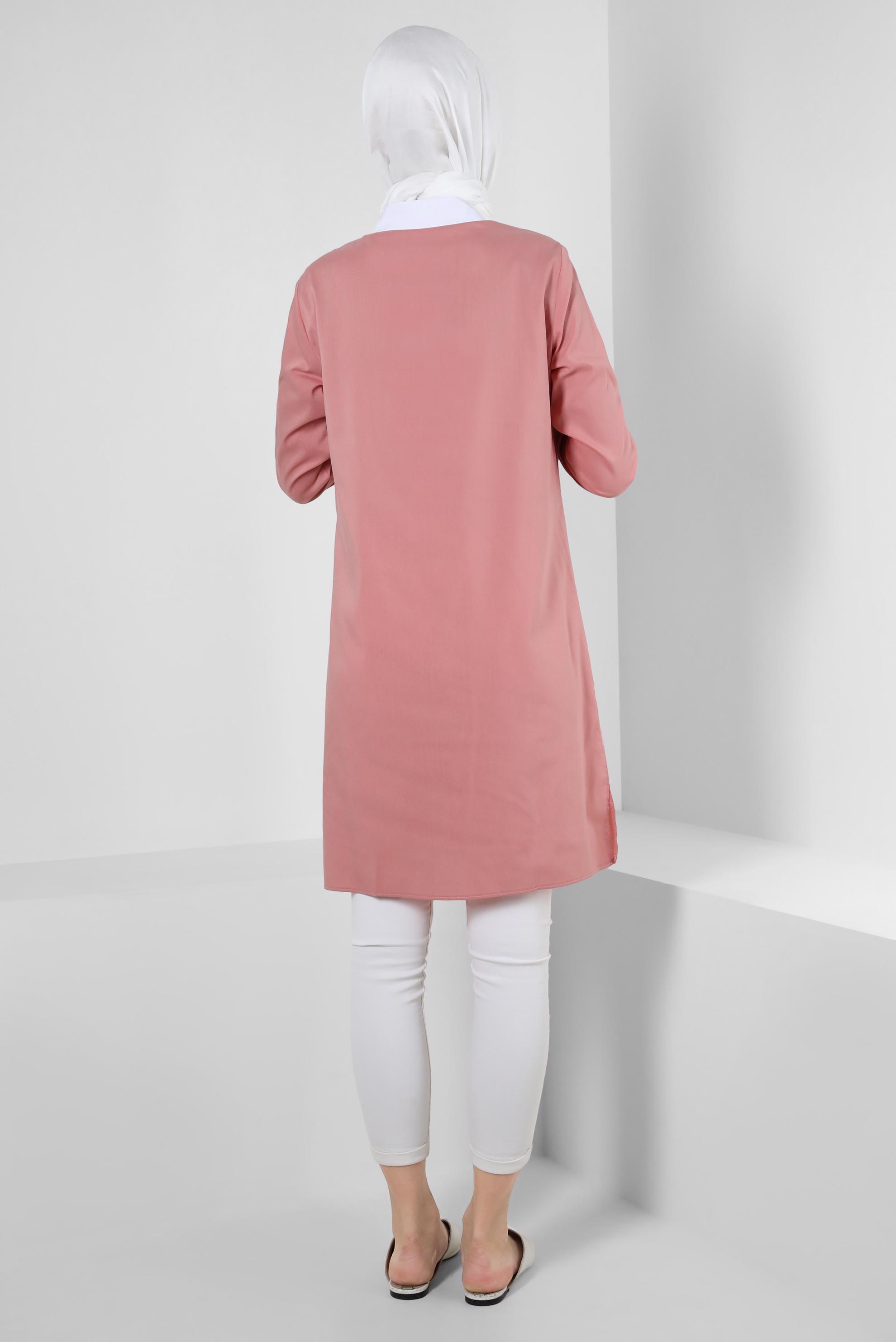 Tesettür giyim PUDRA YAKA DETAYLI GÖMLEK TUNİK 43817